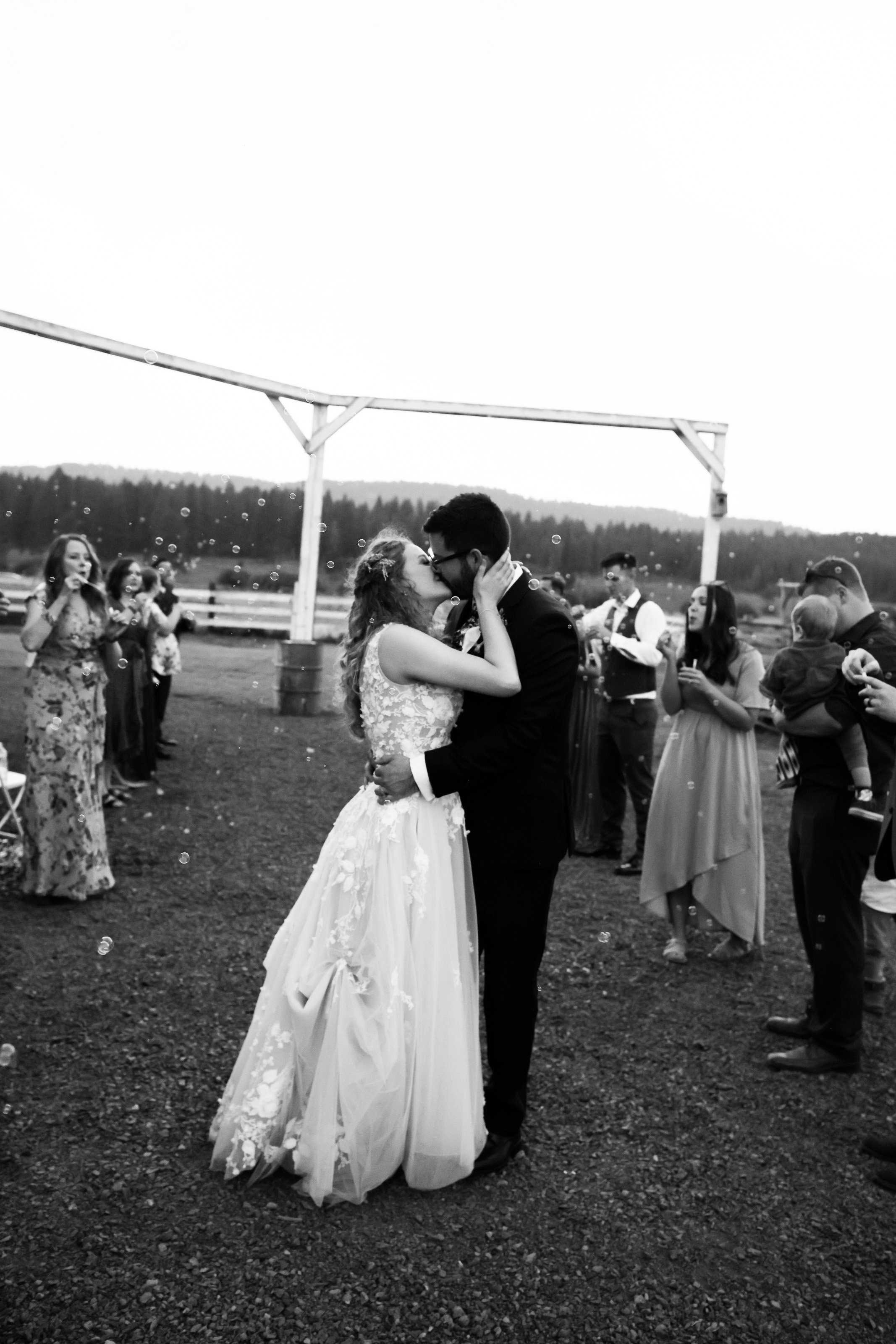 Bride and Groom with Bubbles