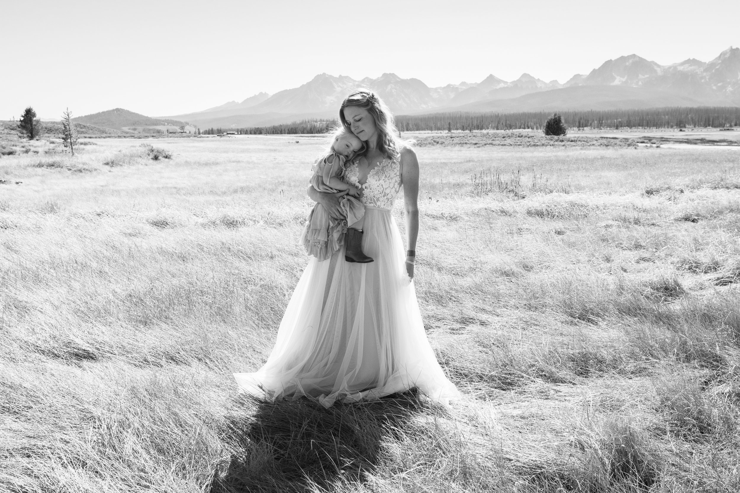 Idaho Bride with Daughter in Sawtooth Mountains