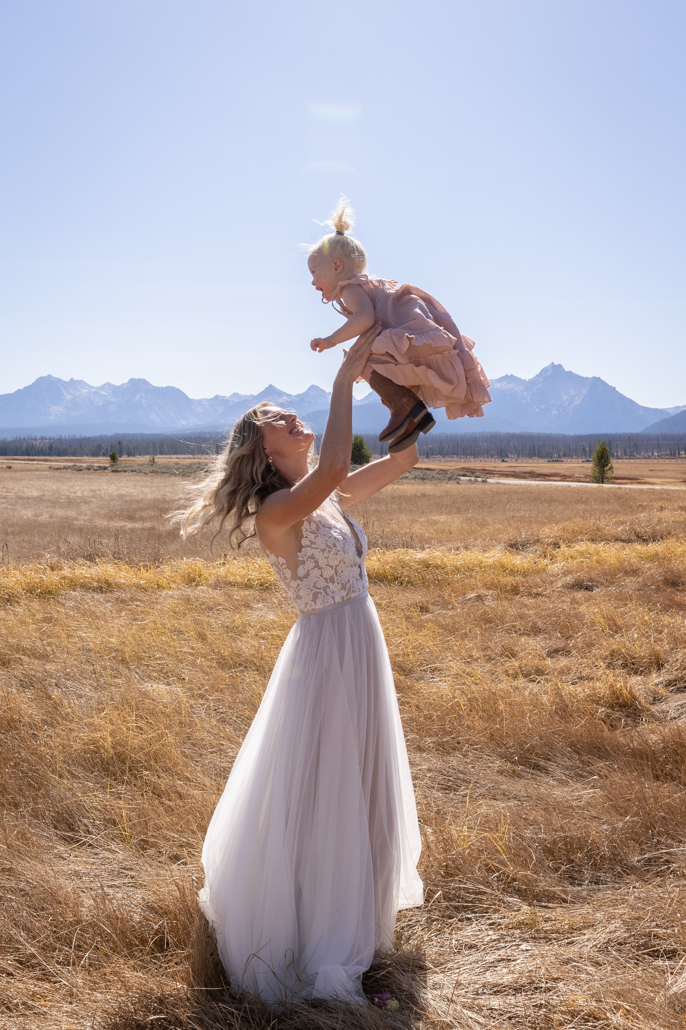 Idaho Bride with Daughter Sawtooth Mountains