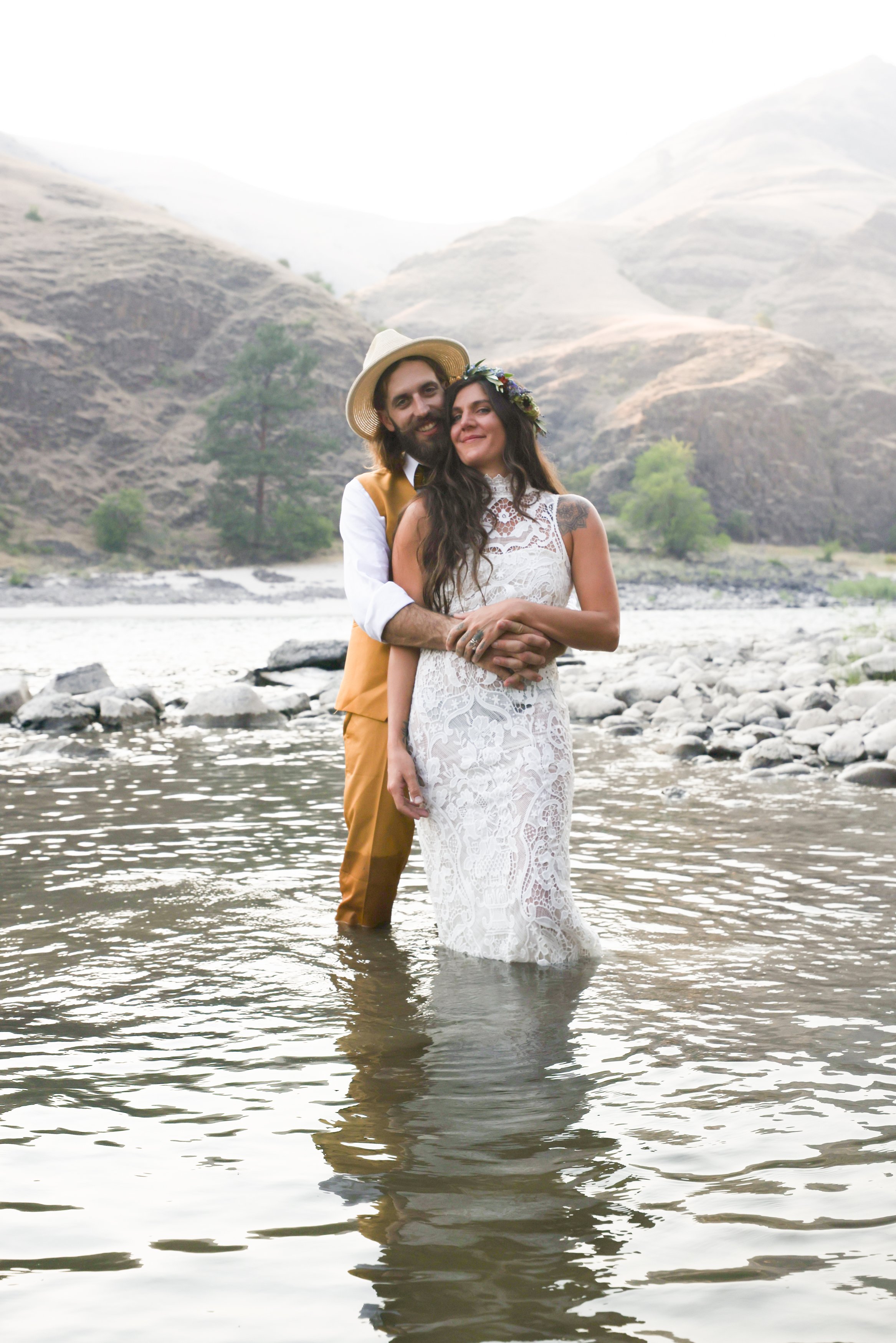 Bride and Groom in River