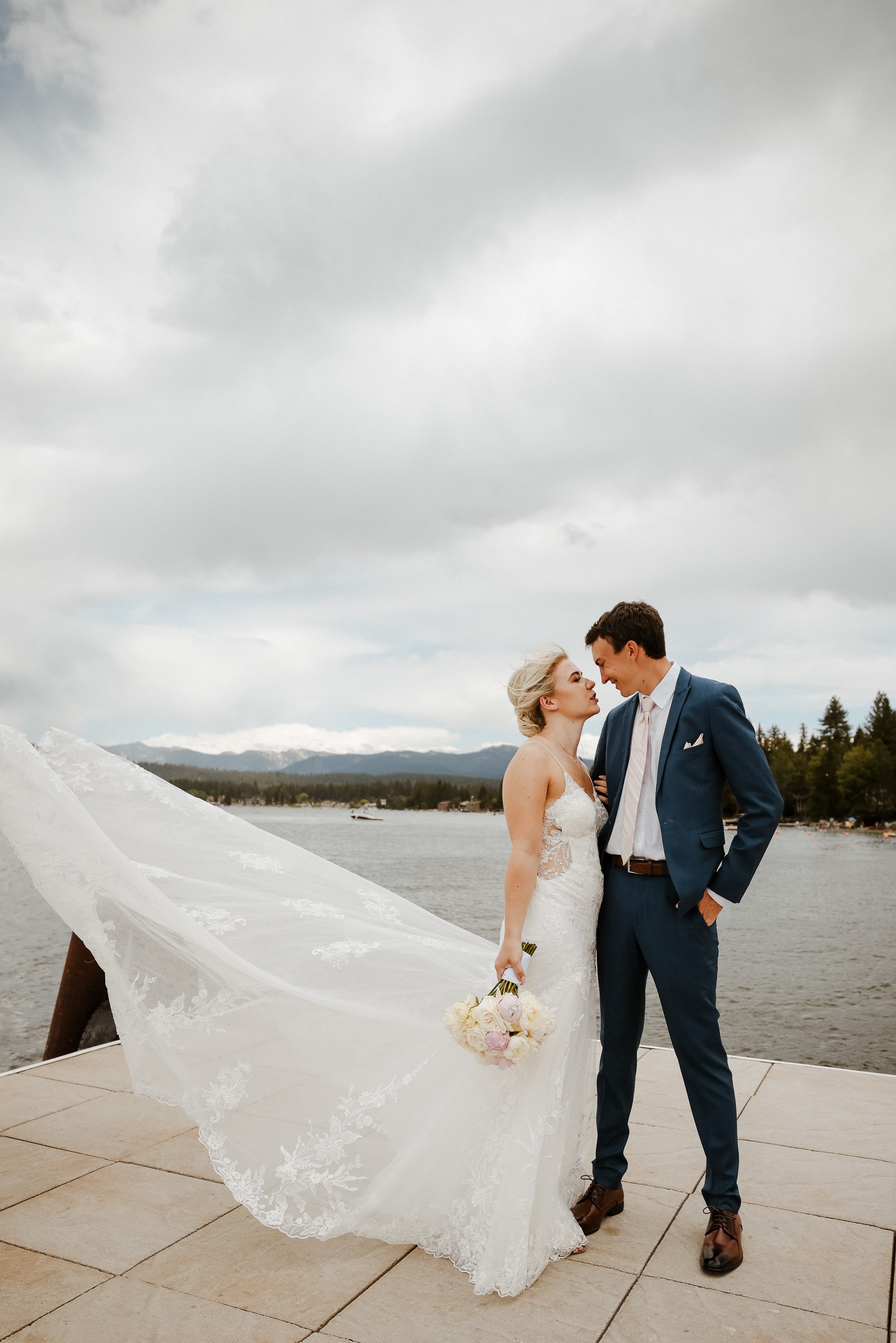 Bride and groom at Lake 