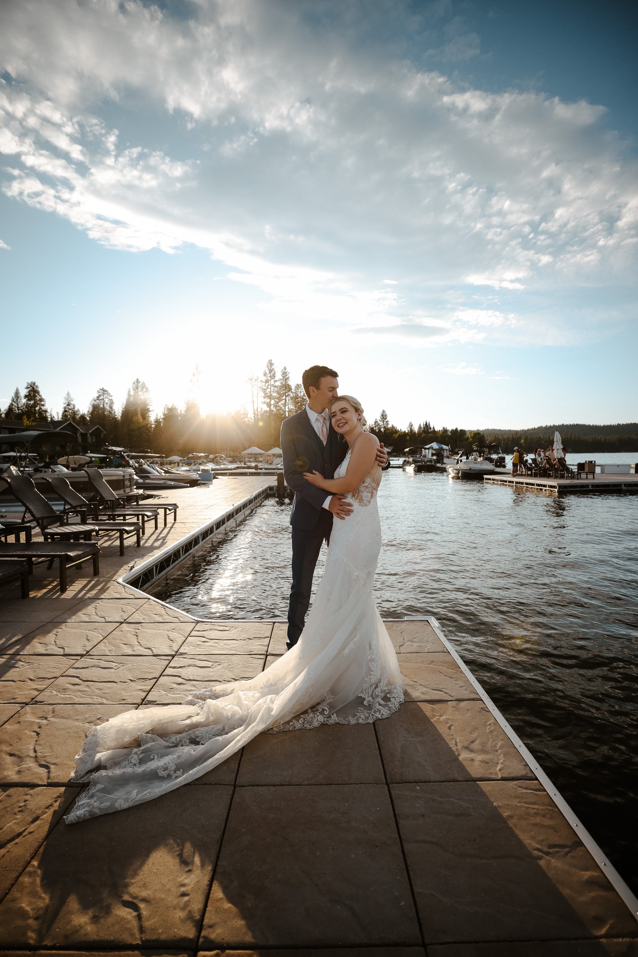 Sunset Bride and Groom on Dock