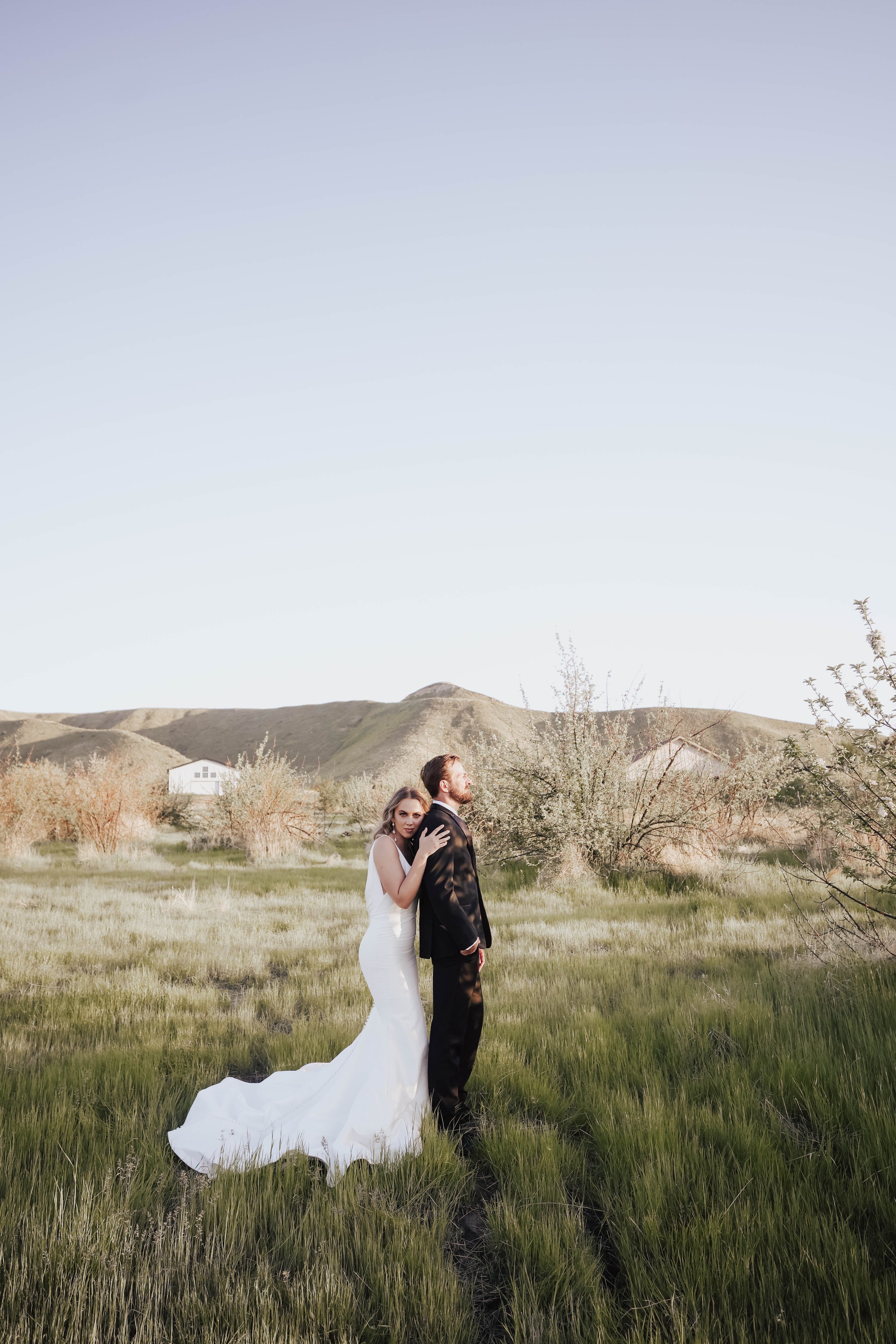 Bride and Groom in Idaho Field (Copy)