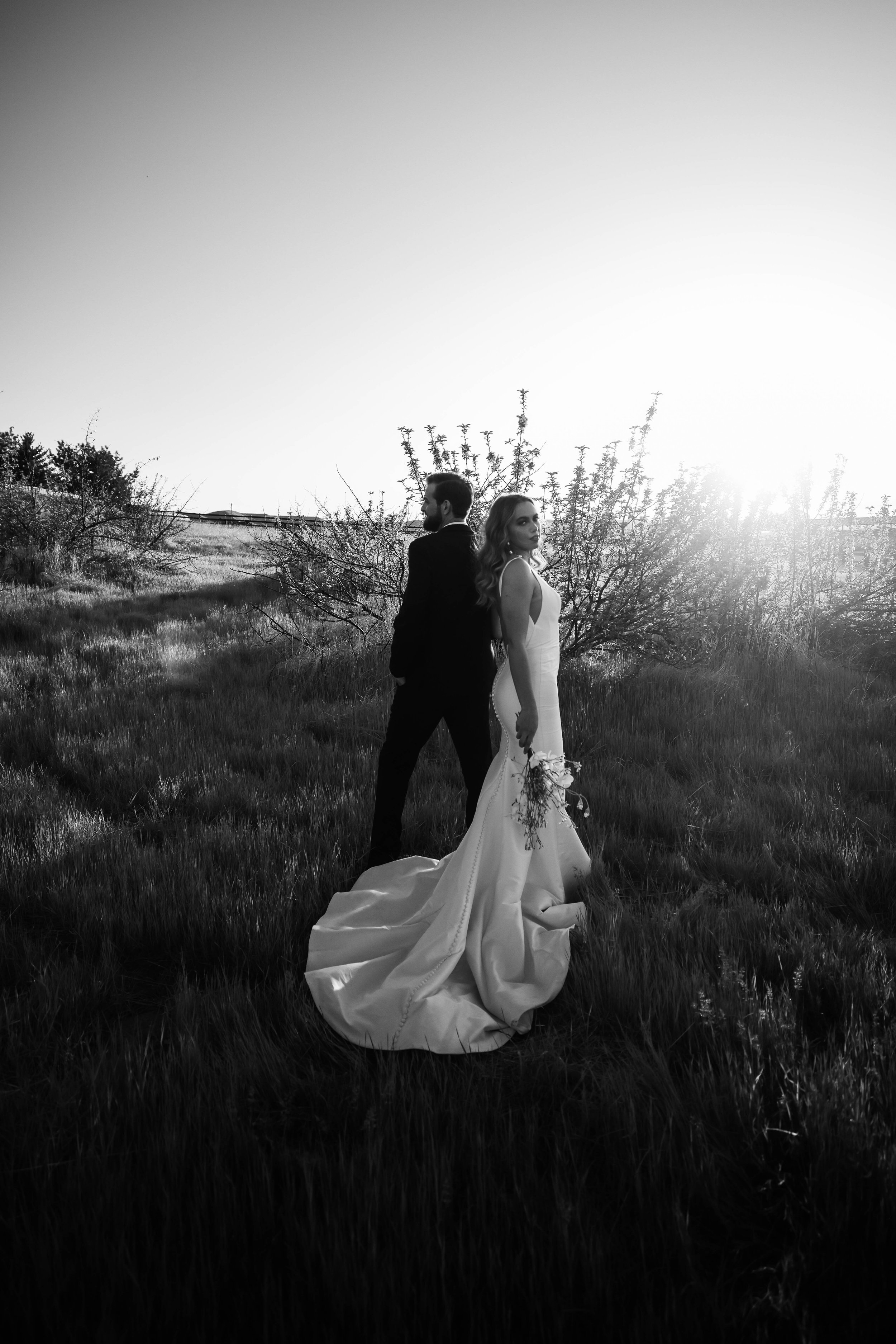 Black and White Wedding Couple at Sunset (Copy)
