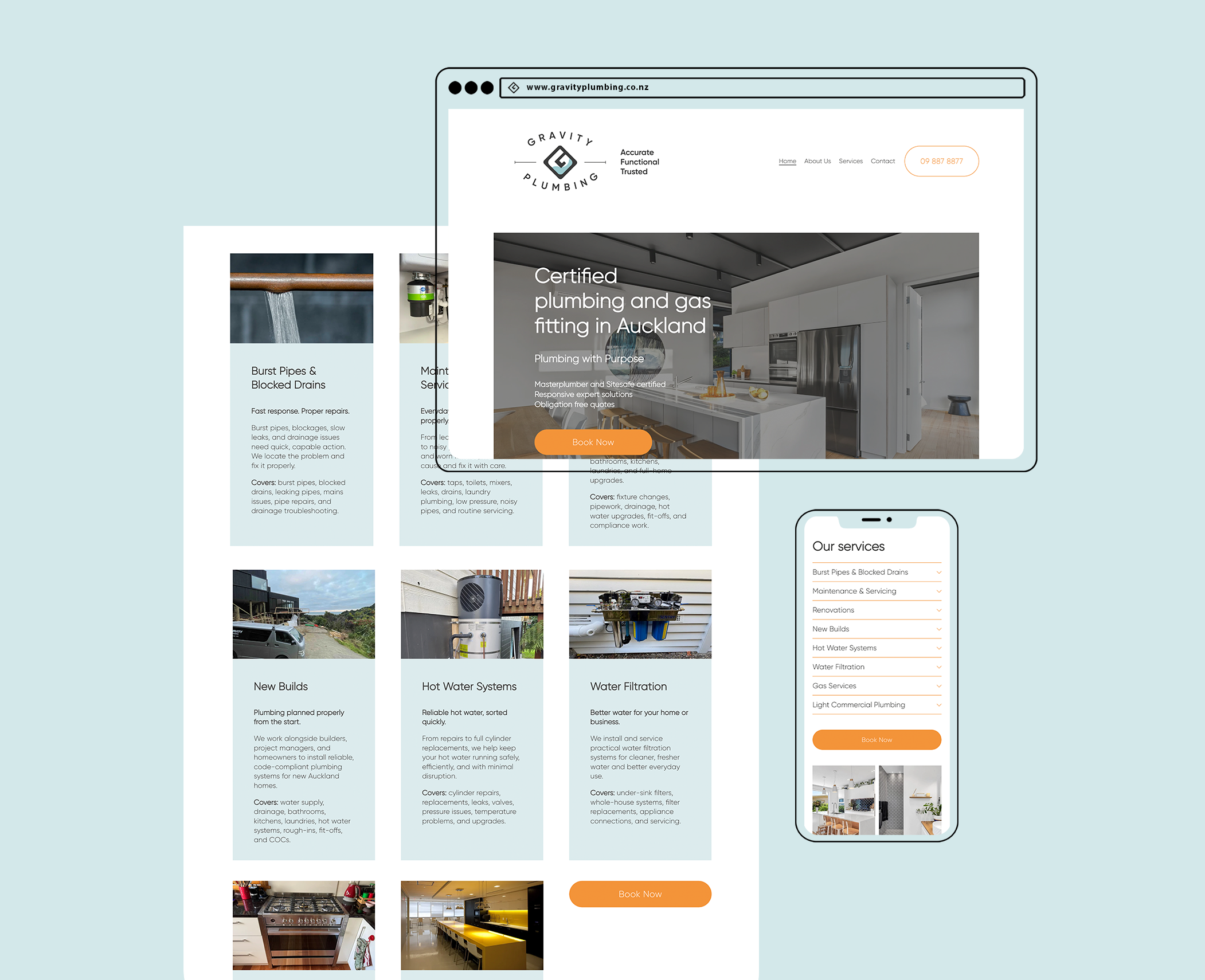 mockup of website design for a plumbing company fresh modern clean design