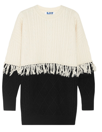 FRINGED CABLE-KNIT WOOL-BLEND SWEATER