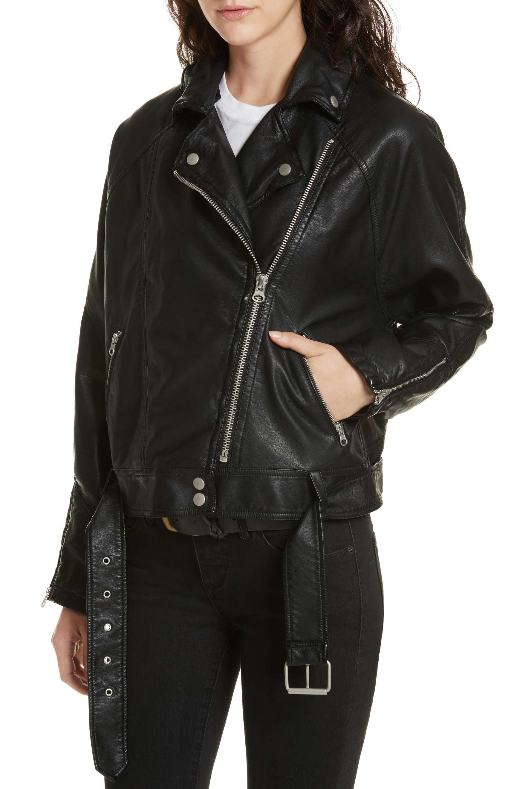 free people drapey faux leather moto jacket