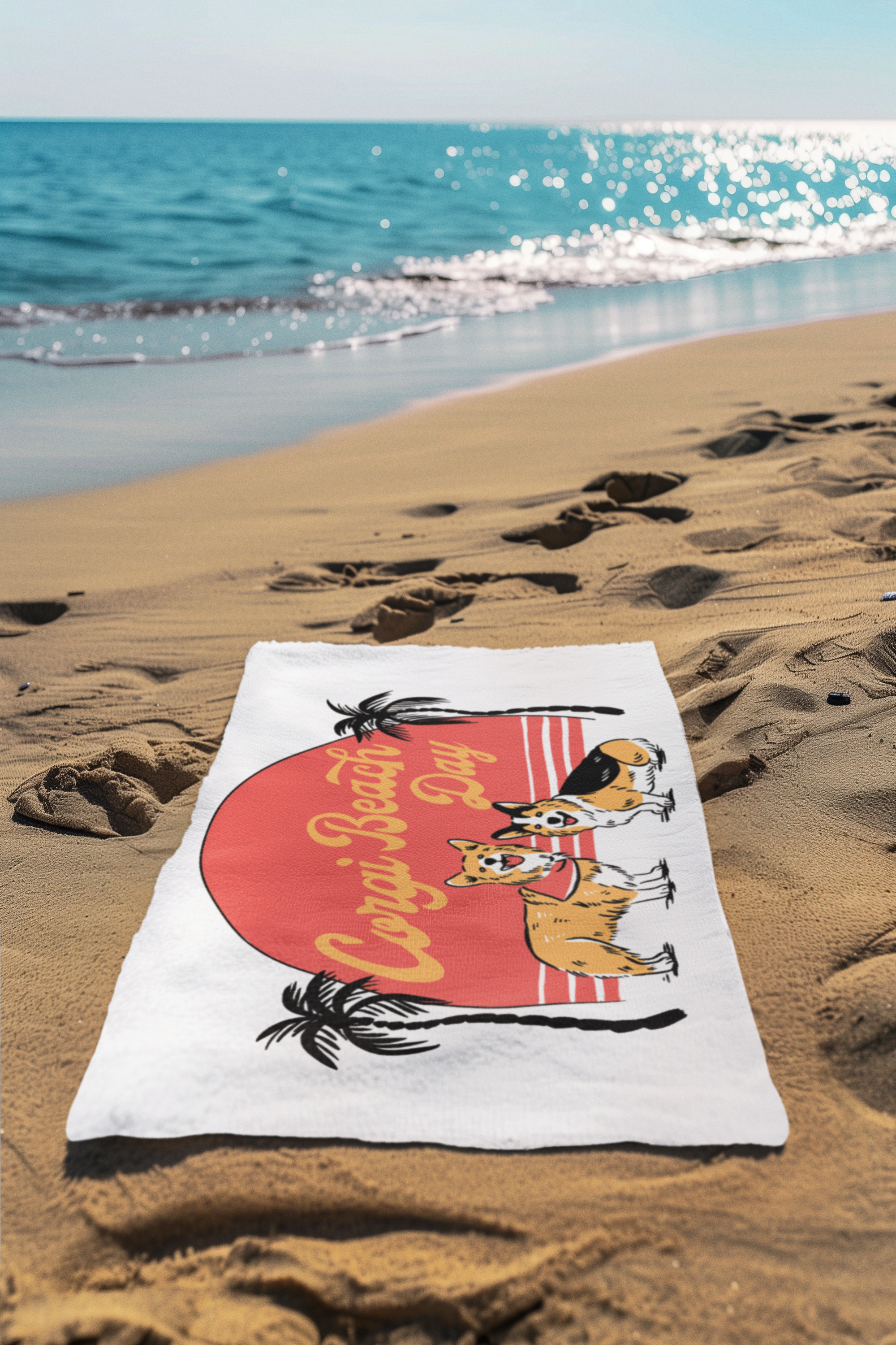 Corgi Paradise Palms Beach Towel