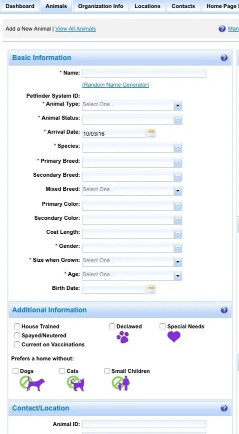 30 year old clunky pet profile form