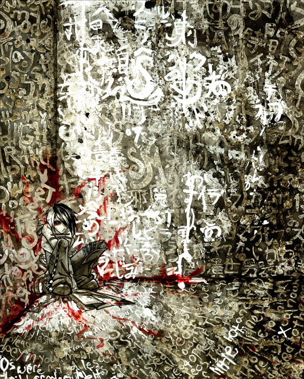 2004 ZOMBOID watercolor, ink, lipstick, masking fluid