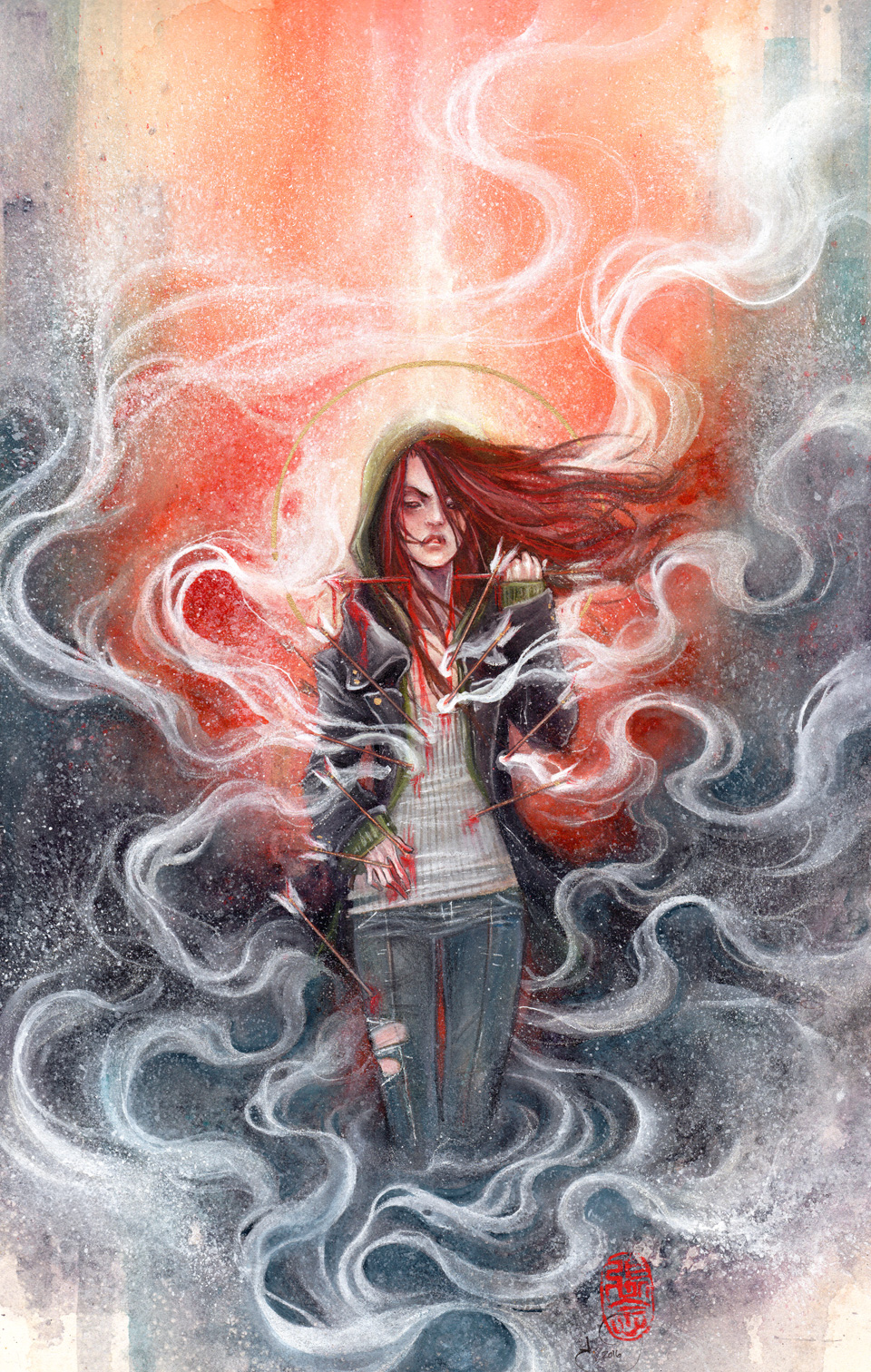 Lungshot \\ 10x16 \\ watercolor, gouache, acrylic