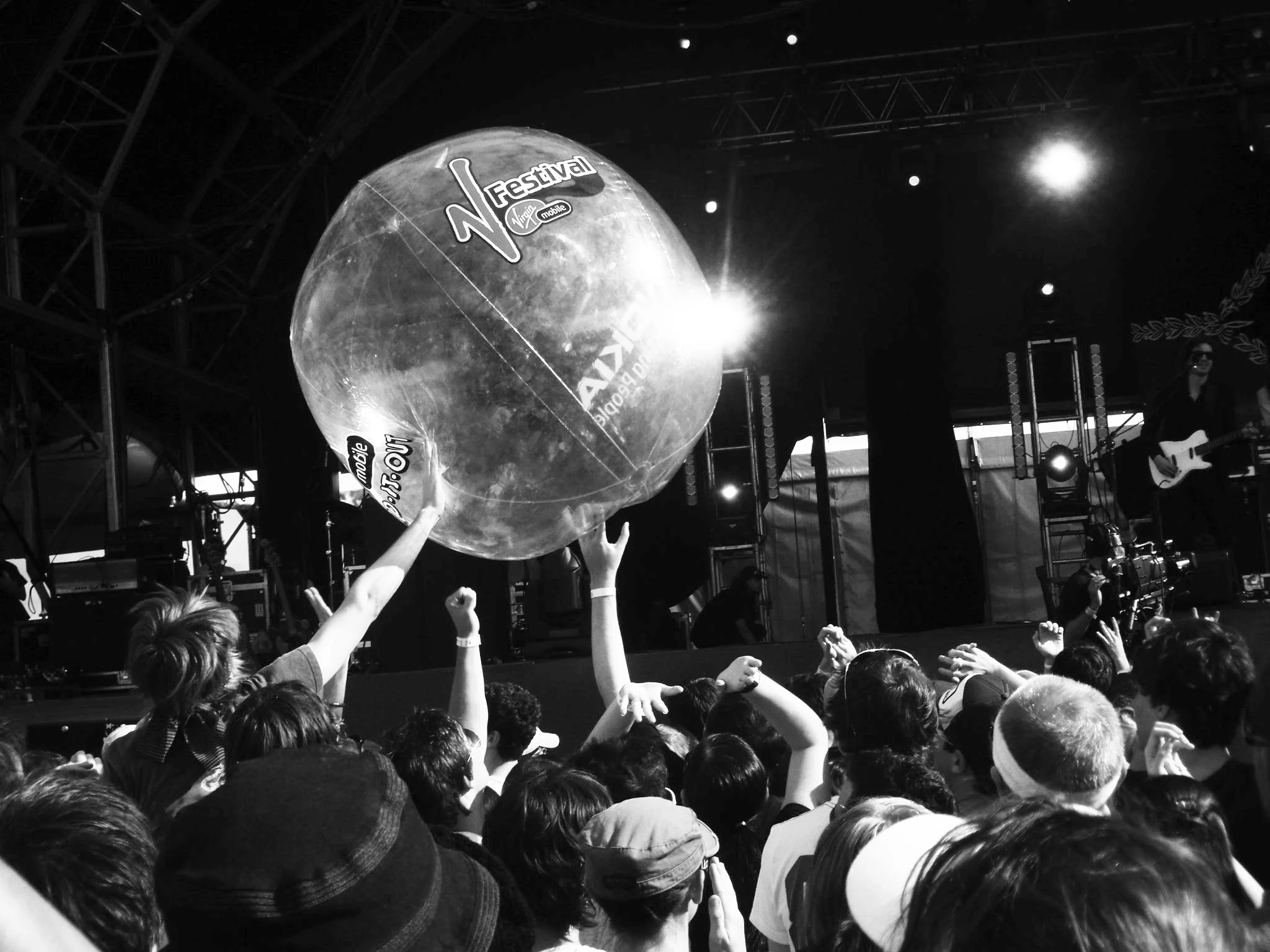 A beach ball in the crowd at the V festival Australia, 2007.