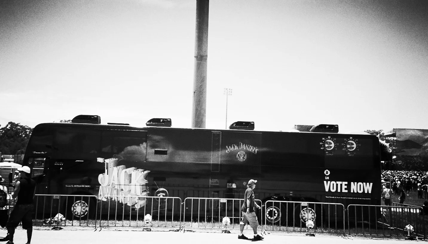 A Jack Daniel's sponsored bus that the alternative rock bands travelled on at the Big Day Out Australia, 2006.