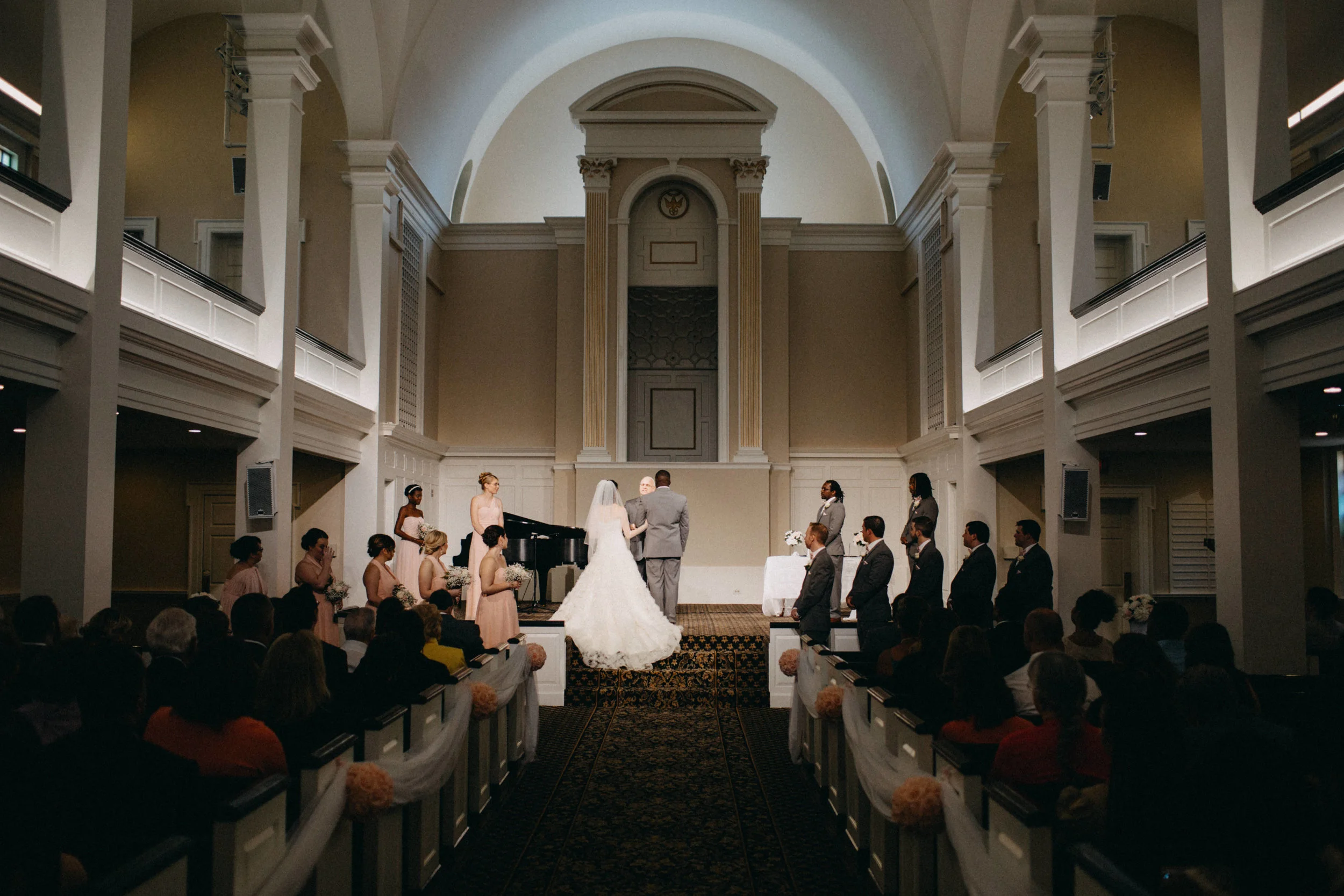 Photo of bride and groom during wedding ceremony.