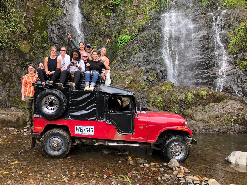 Day 2: Post workshop by a waterfall in Hernan’s famous jeep. Who is Hernan? Join us next year to find out.