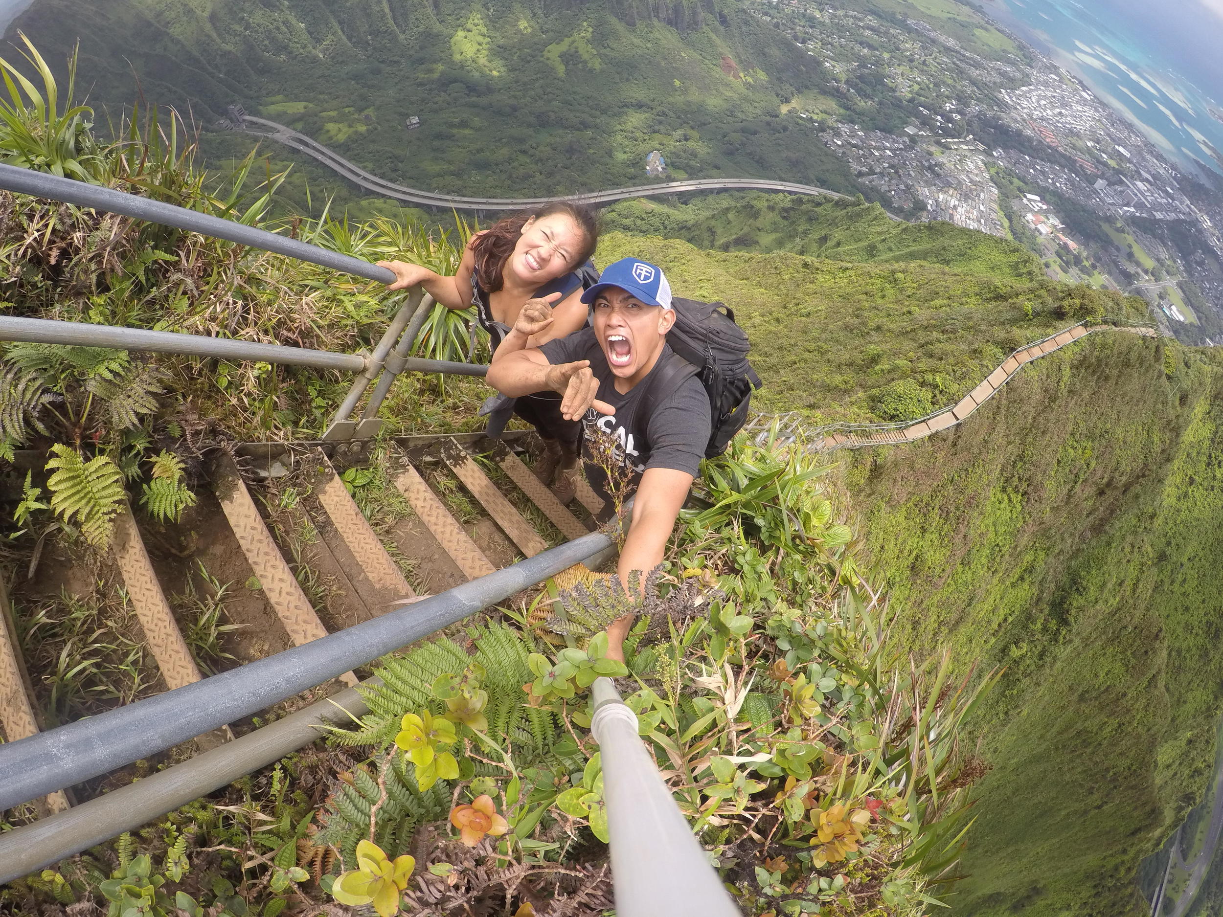 Hannah and I hiking to Haiku Stairs, Oahu
