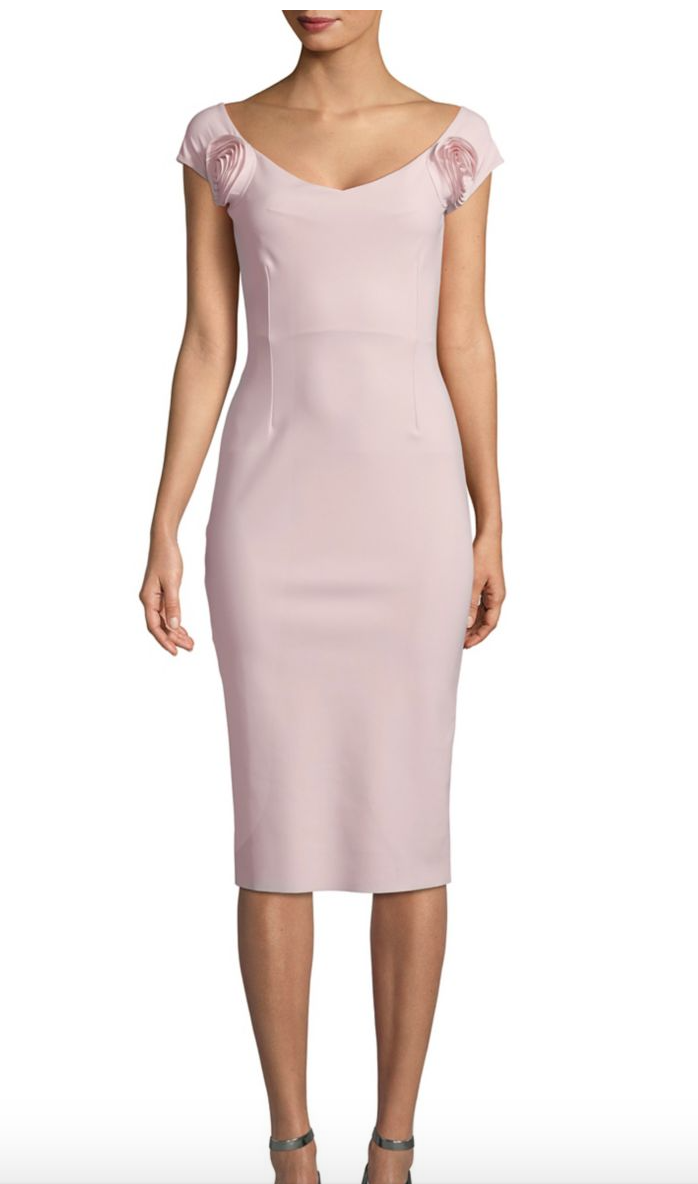 Finally, one of my go-to brands for amazing cocktail dresses is Chiari Boni Petite Robe. I was turned on to this brand by Dr. Joan O'brien (y'all know how fashionable she is!). They are effortlessly elegant and you can wear these over and over again (follow Joan and throw a blazer on top for business!)...but they can also be a splurge. I love the sweet fabric rose detail on this one (still a splurge on sale). A good online search can find some steals in your size. Added plus? the fabric is slimming and won't wrinkle so it is ideal for travel--