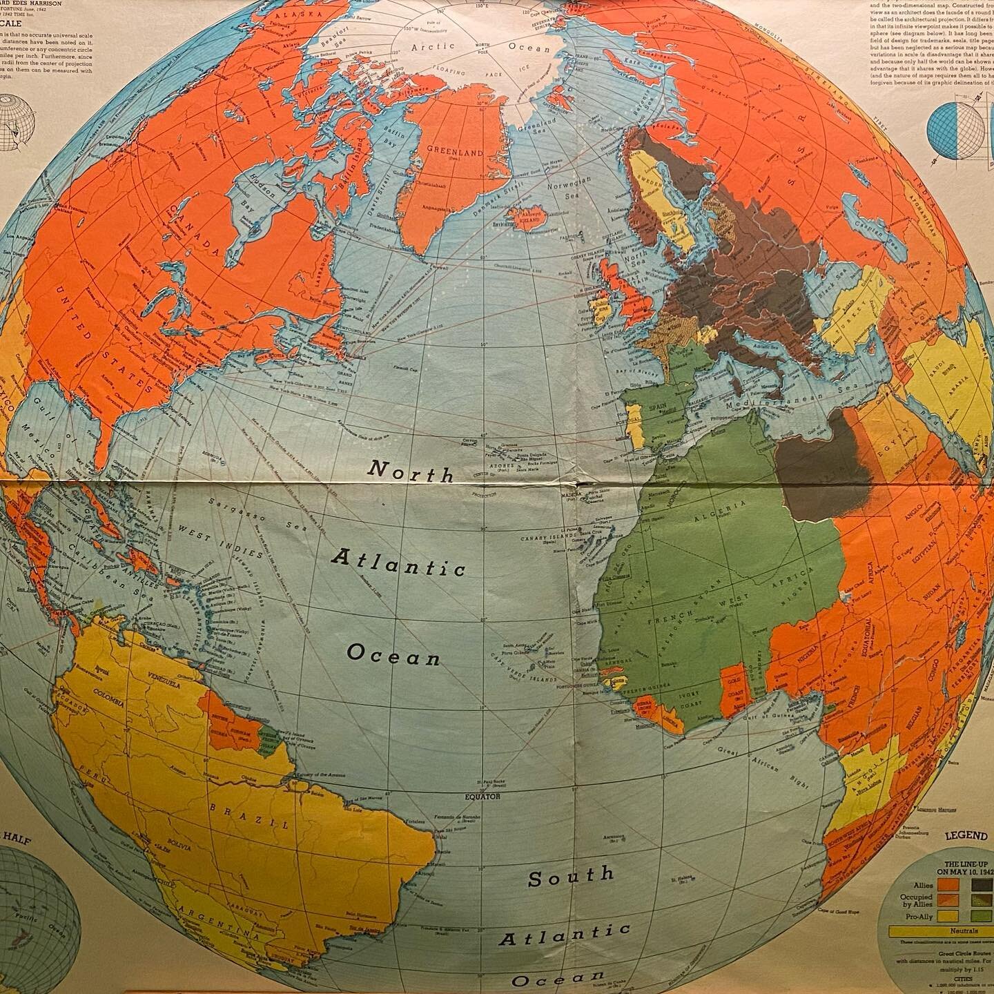 A fortune map. 1942
War times, allies and axis of evil. 
#timemagazine 
#map