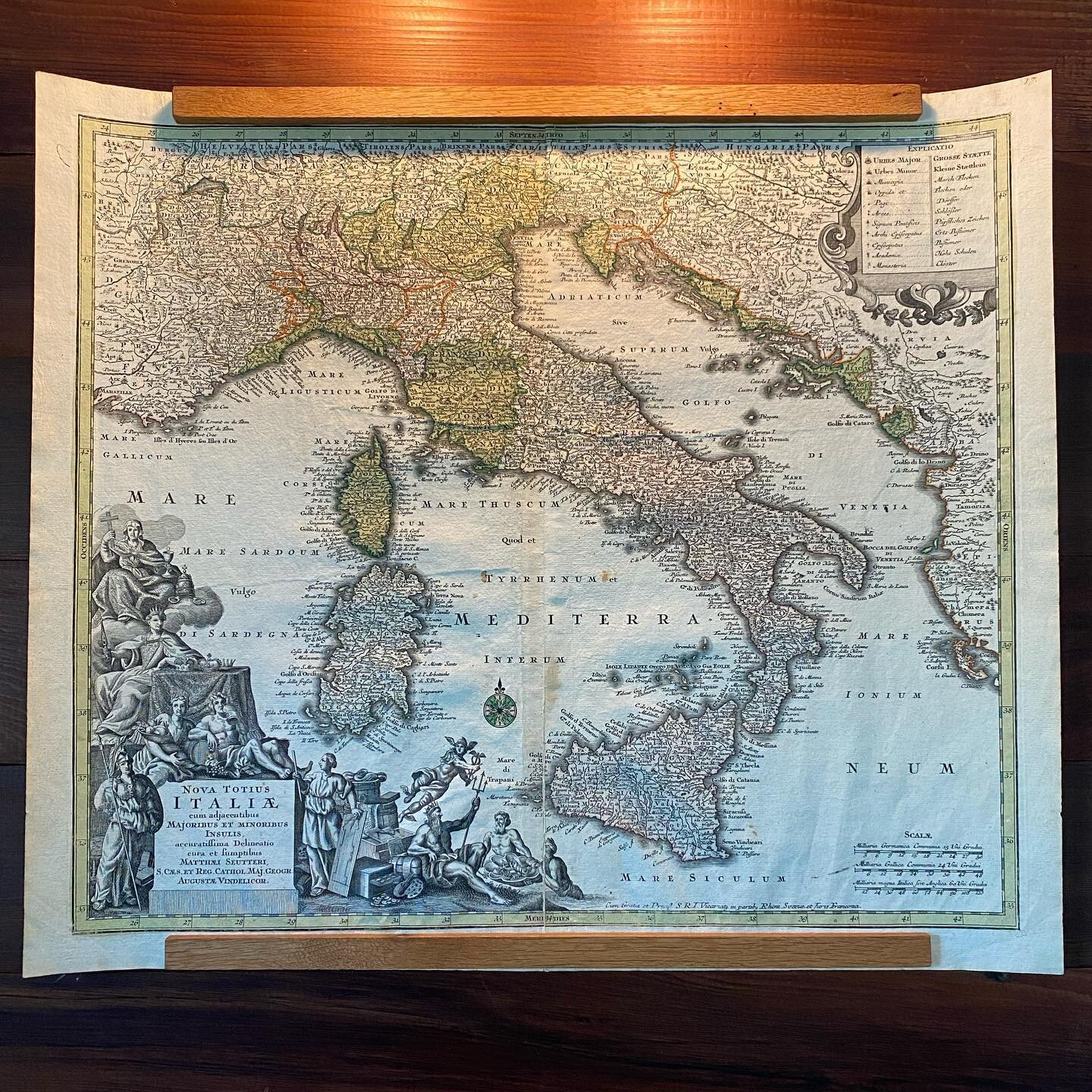 Italy, 1740
Check out this beautiful, decorative&nbsp;map of Italy that also includes the islands of Corsica and Sardina, Sicily and the coastline of Balkans. &nbsp;Made&nbsp;by a prominent German cartographer named&nbsp;Georg Matth&auml;us Seutter a