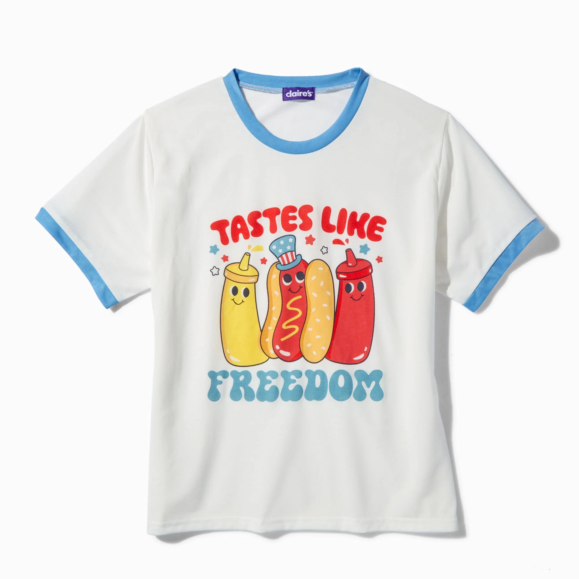 Graphic I illustrated and designed for the Summer 24 season's "Fourth of July" collection. T shirt was available in both Claire's and Icing stores.