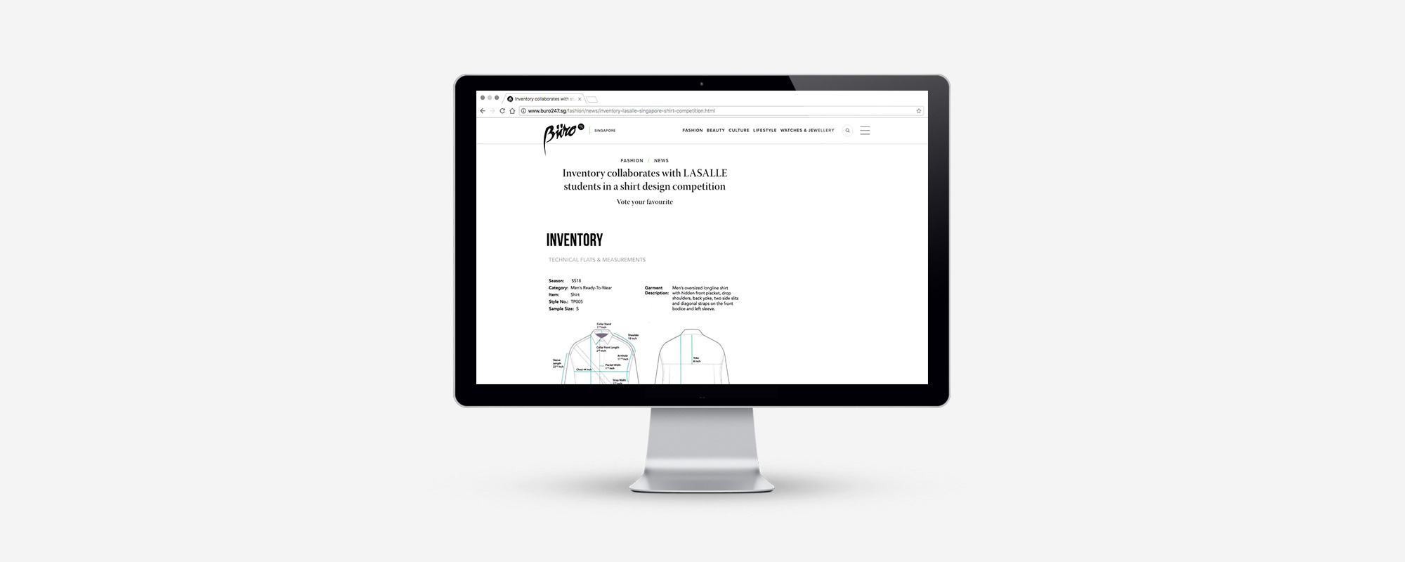 PRESS FEATURE: BURO 24/7 "Inventory collaborates with LASALLE students in a shirt design competition. Vote your favourite." – Andrea Sim, Fashion Writer
