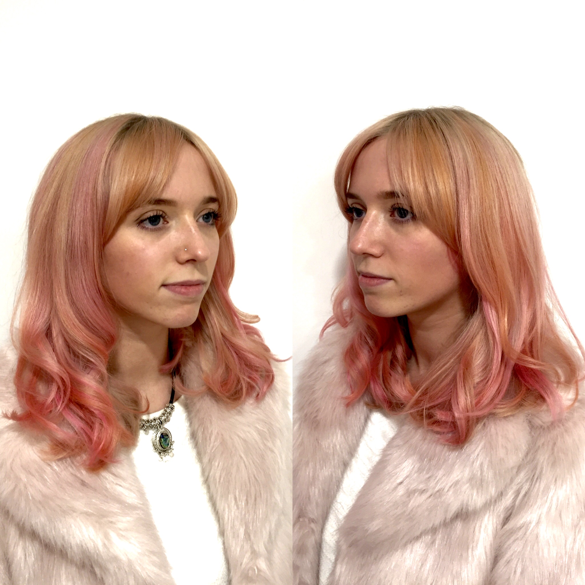 Bleach and tone with rose and peach ribbons