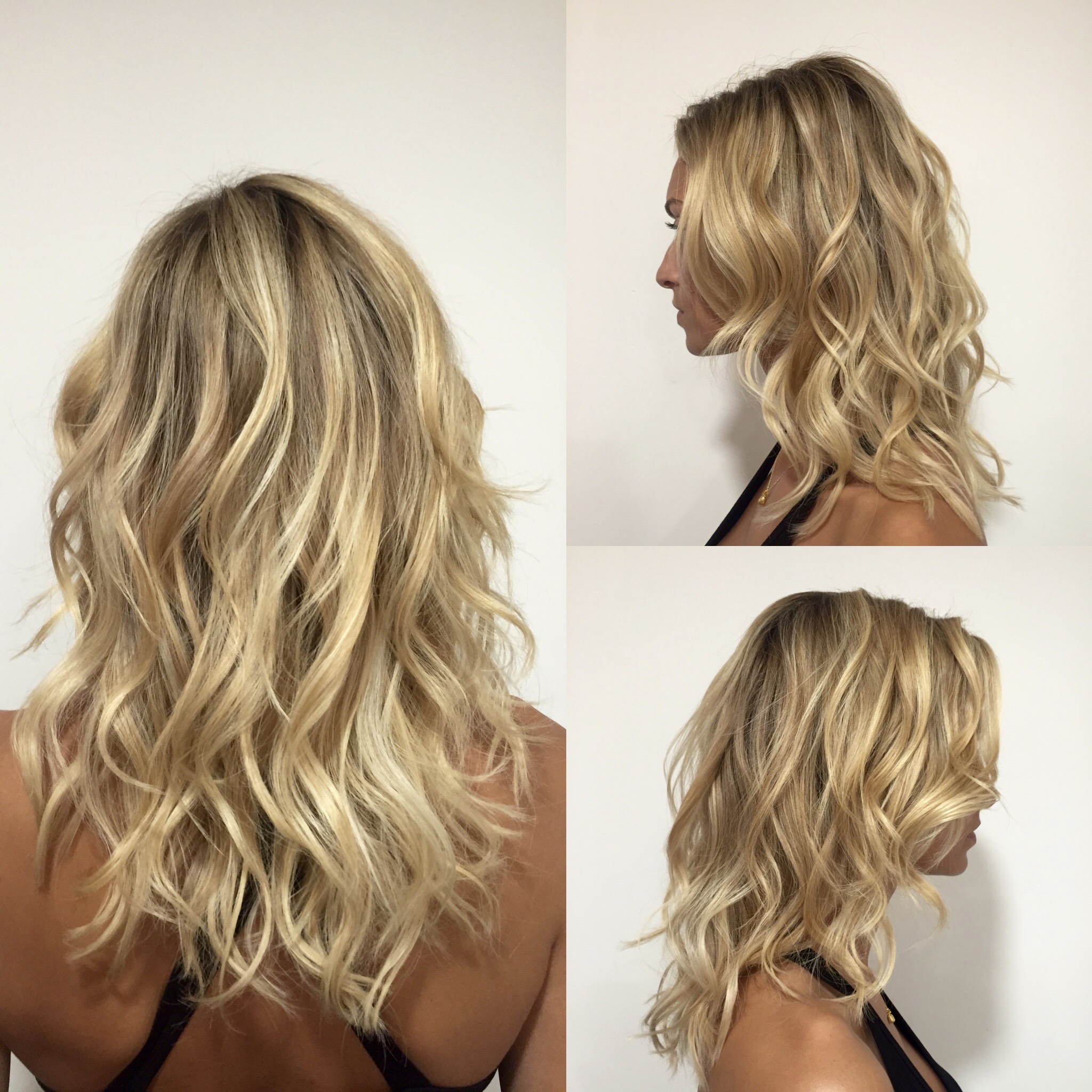 Balayage & root stretch to break up blocky old highlights