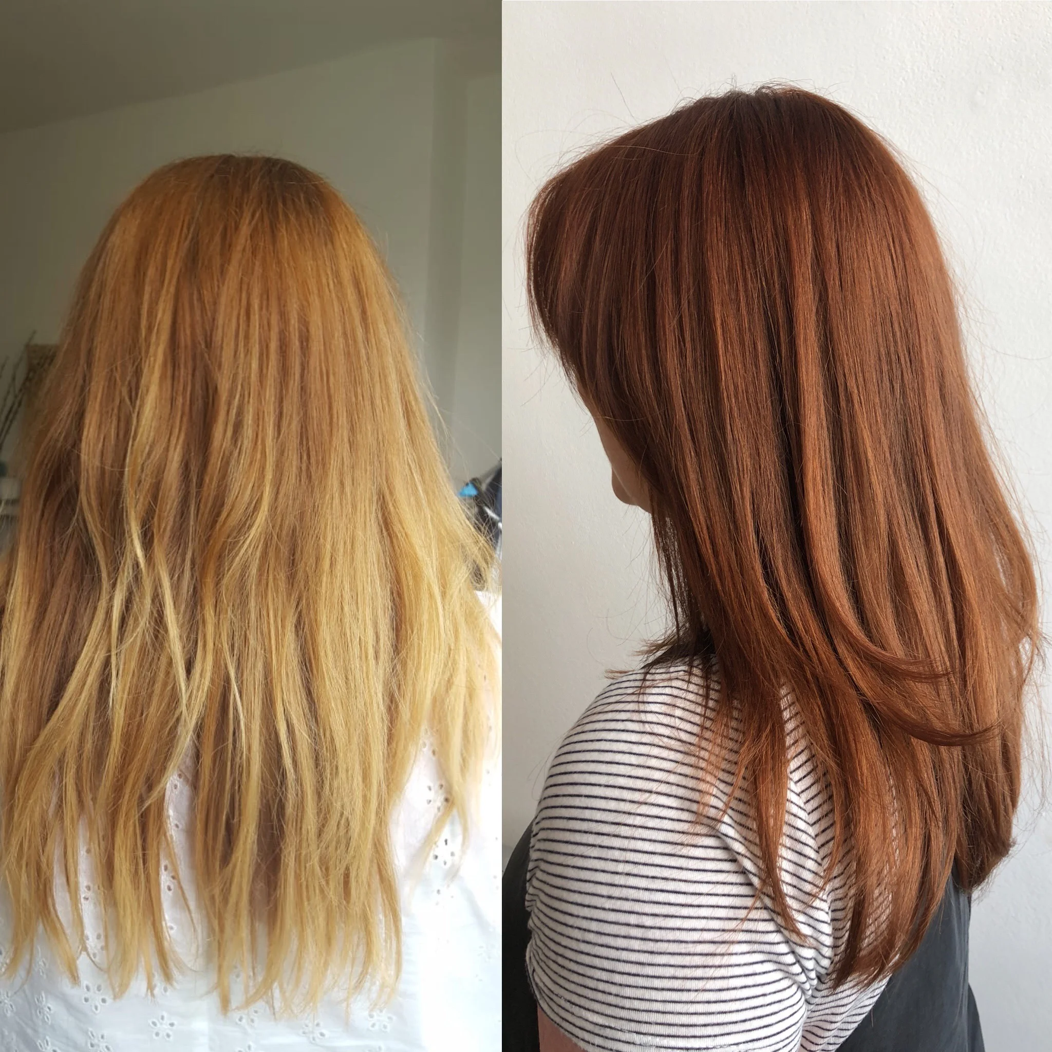 Deep Auburn from washed out Strawberry blonde