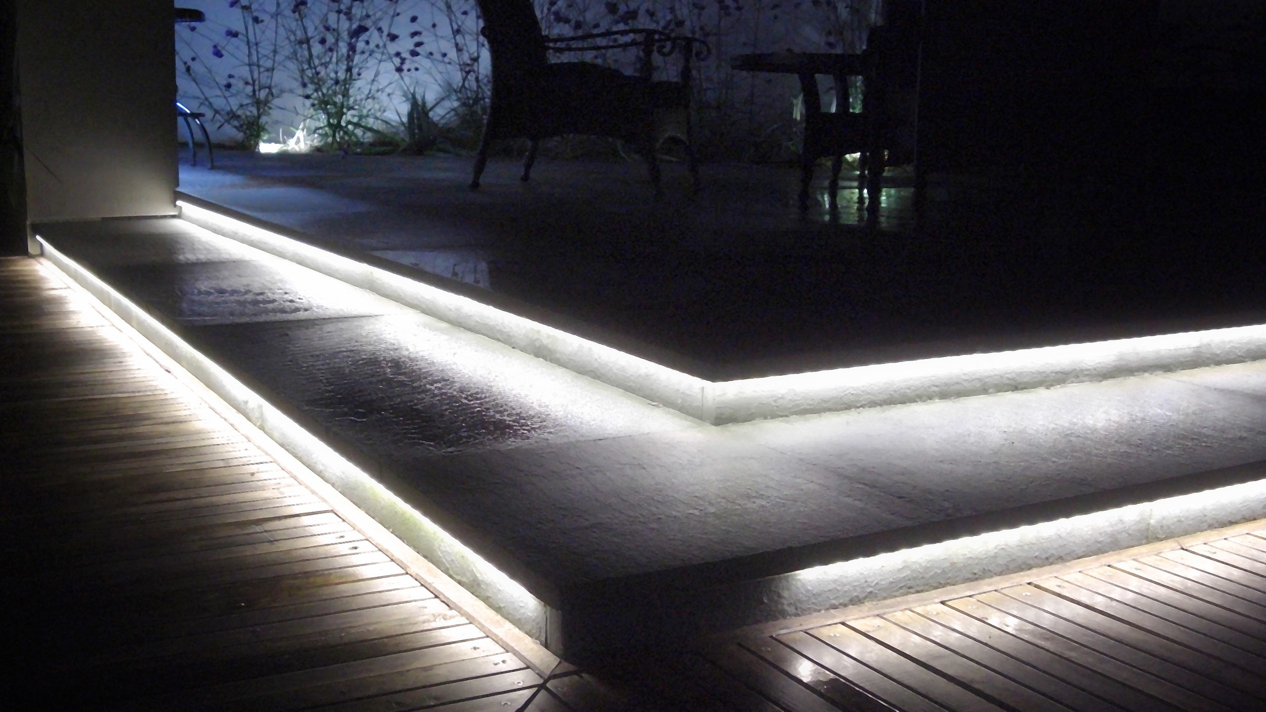 Garden steps lit with LED strips