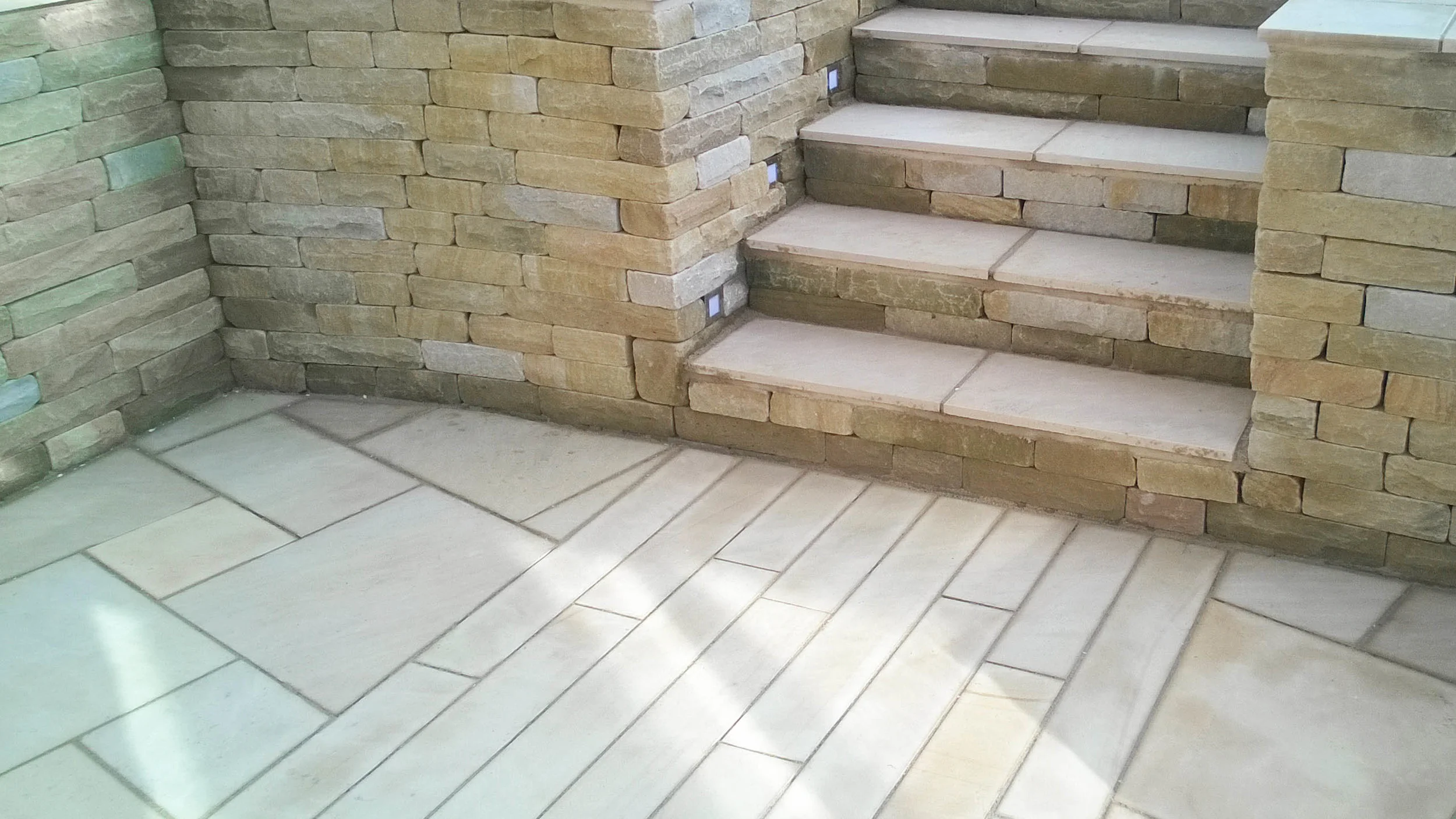 Cheshire Garden Design: Sawn Stone Steps with dressed stone wall.