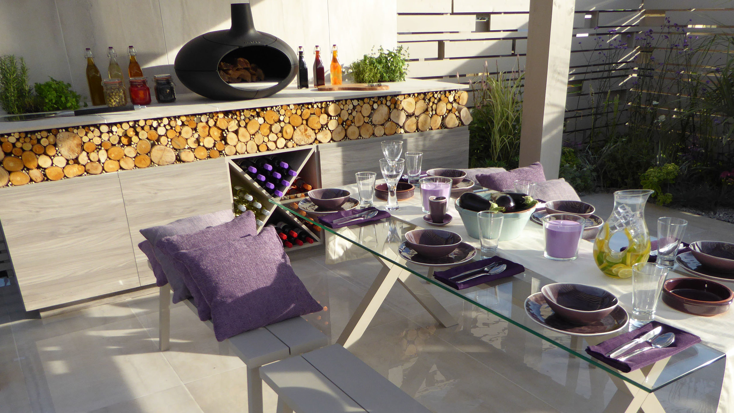 Southport Garden Design: A View Of The Olive Tree: Outdoor Kitchen, Morso Oven and Seating Area