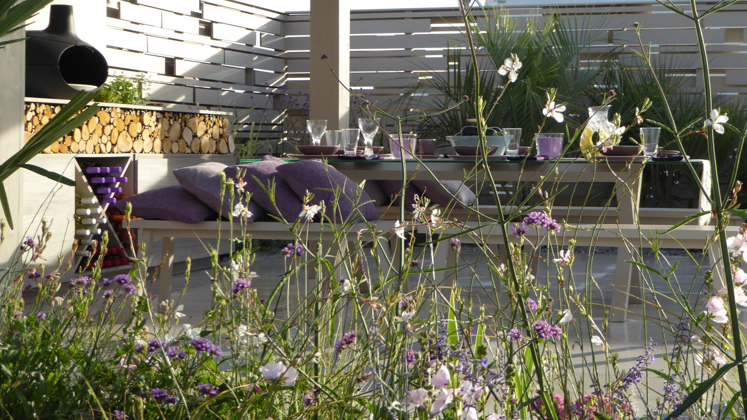 Southport Garden Design: A View Of The Olive Tree: Planted Border With Kitchen Area