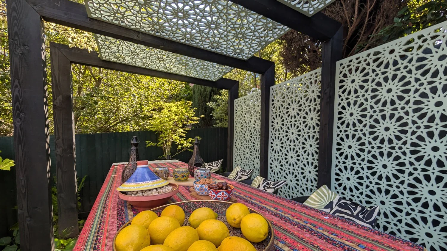 Bespoke Garden Pergola with Decorative Privacy Screens