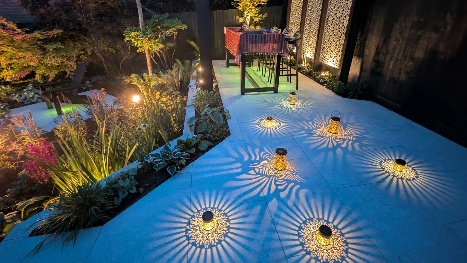 Decorative Lantern Lighting Across the Garden Terrace