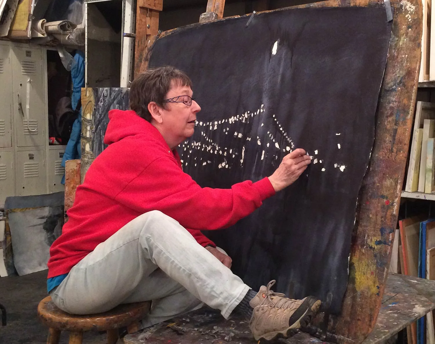 Large scale watercolor painting in progress, Art Students League, NYC