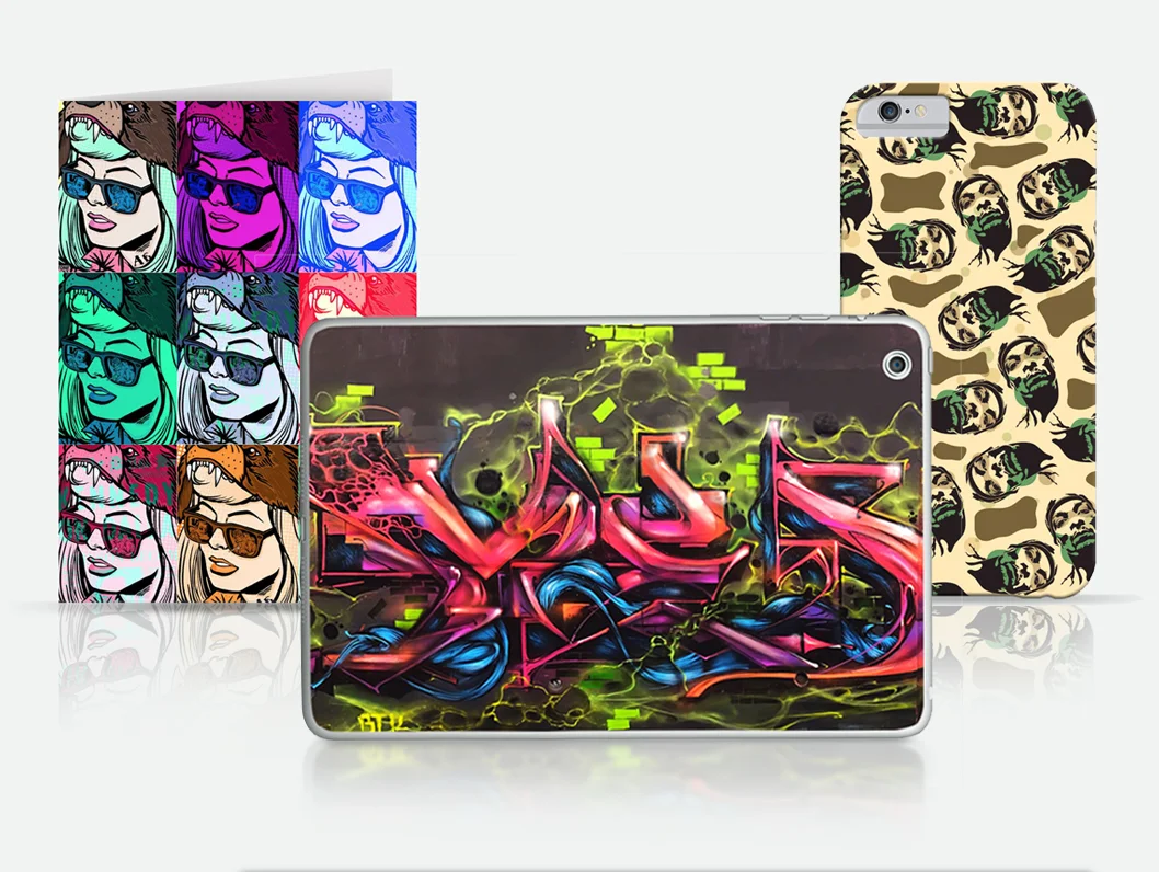 Designs retouched over a variety of products