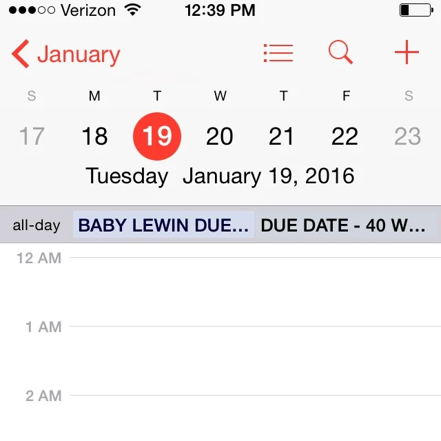 to baby, on her due date