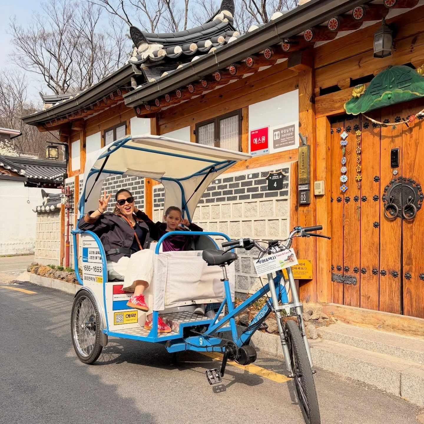 Hello from Bukchon and our pedicab!