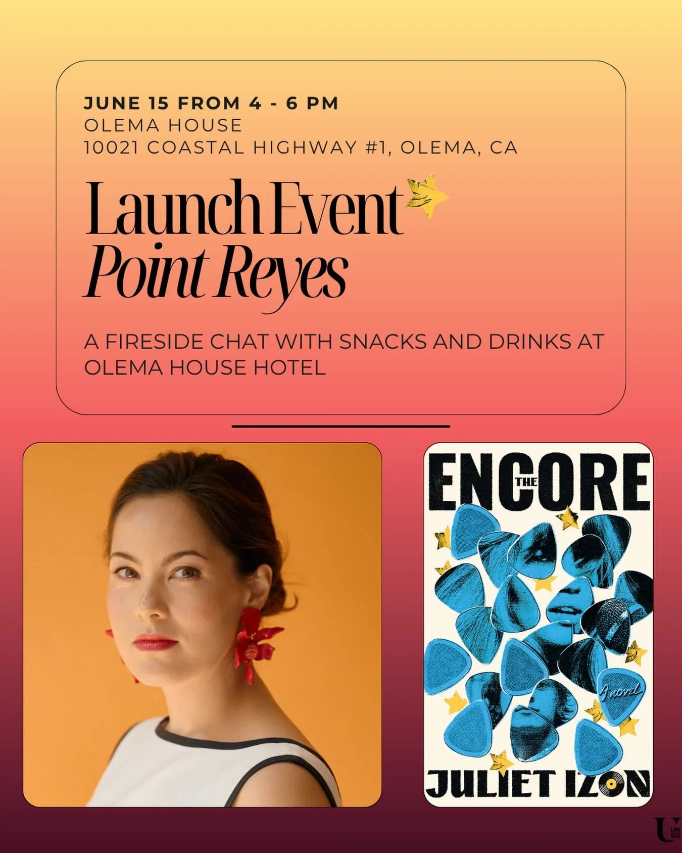 June&rsquo;s trio of California events ends at the gorgeous @olemahouse hotel in Point Reyes. I&rsquo;ll be fireside all afternoon to chat about travel writing and The Encore. Come join for delicious snacks and drinks in one of the most beautiful loc
