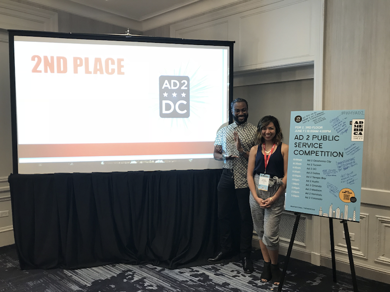 2017 – 2018 Ad 2 DC Public Service Co-Chairs Corey Lipsey and Jesselle Macatiag receiving 2nd place at the Ad 2 Public Service Competition.
