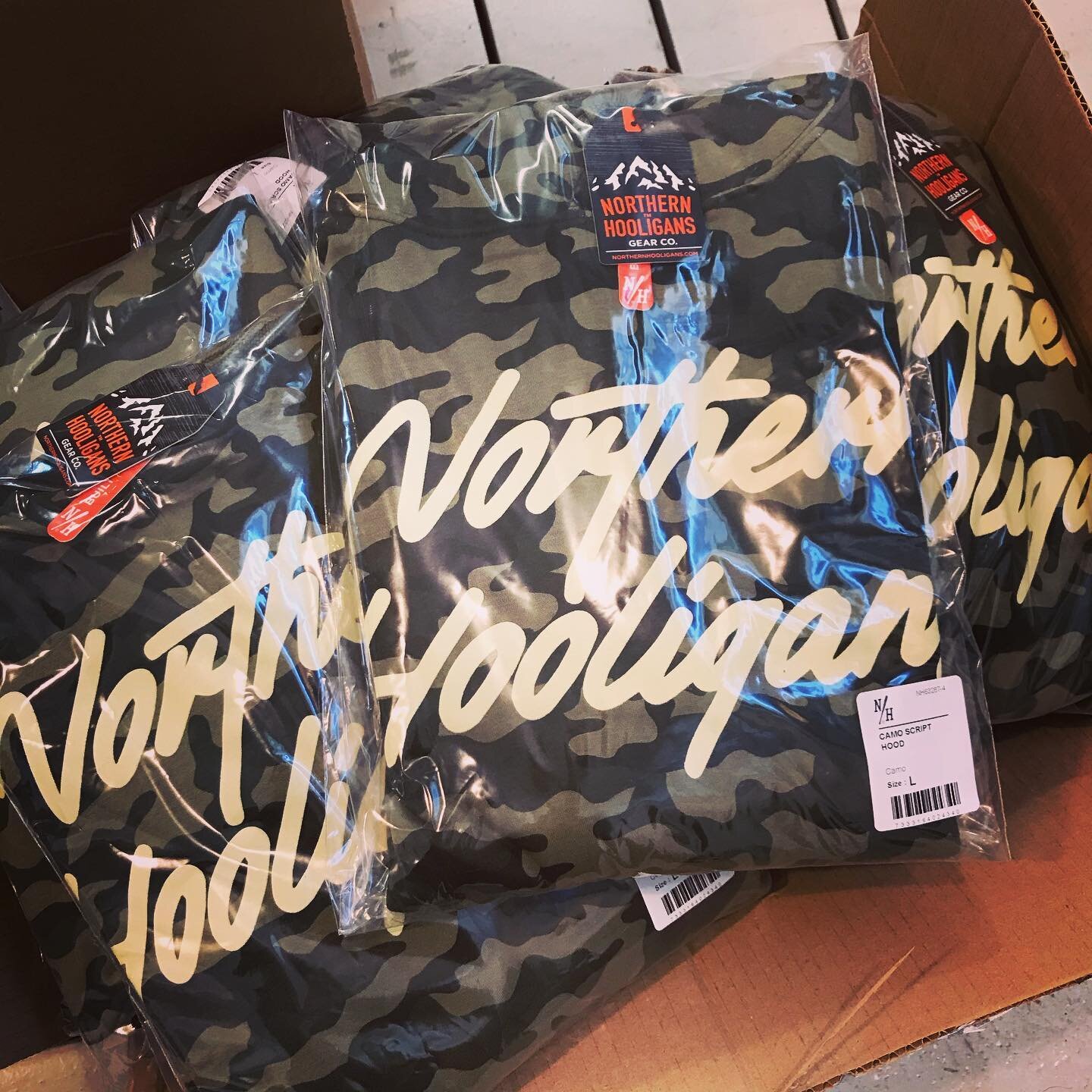 Our SS20 collection is starting to arrive at the warehouse. This is the all new Camo Script Hood. #northernhooligans #streetwearfromthewoods #hoods #scandinavia #ss20