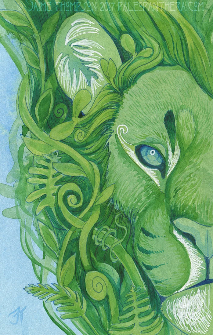 Plant Lion 2017; pen, watercolor, and acrylic ink.
