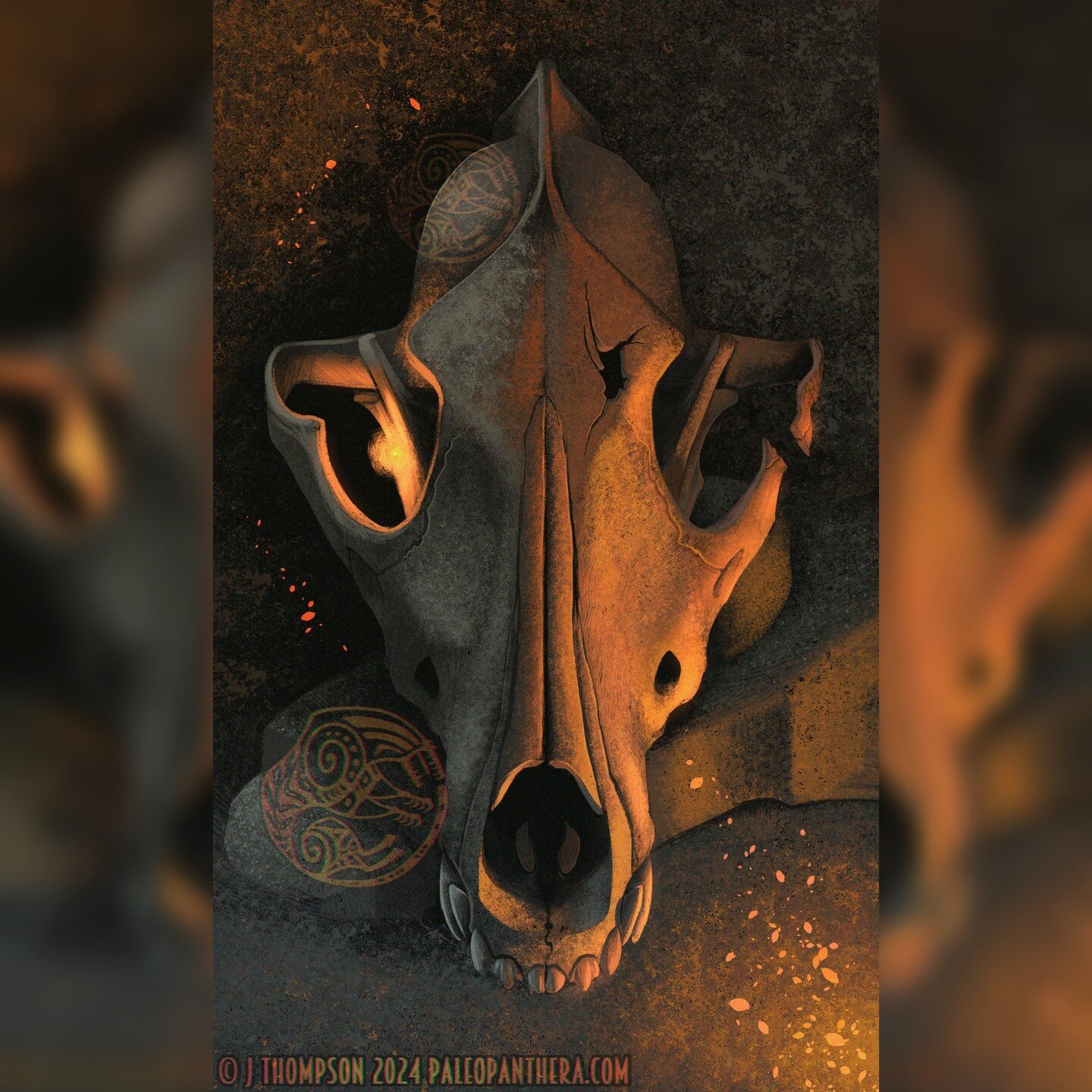 The pleistocene wolf skull card from my maybe-maybe-not oracle deck. #art #skull #oracle #tarot #palaeosinensisart #oracledeck #oraclecards #skulls #wolf #wolves #wolfskull #pagan #strega #mori #pleistocene #digitalart #illustration #glow #painting