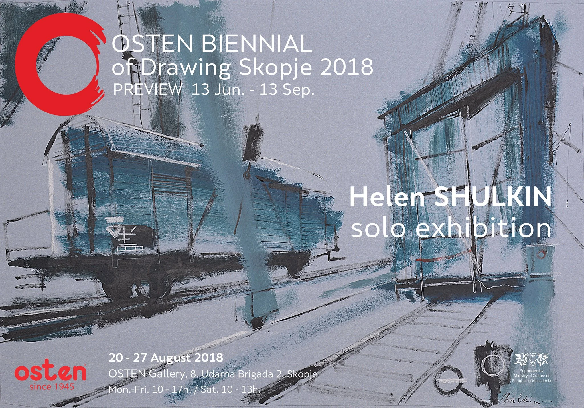 Exhited to announce that my works have been chosen for the Solo Exhibition in the frame of the OSTEN BIENNIAL of Drawing 2018 in Skopje! 20 - 27th August 2018 OSTEN Gallery 8 Udarna Brigada 2 Skopje, Macedonia