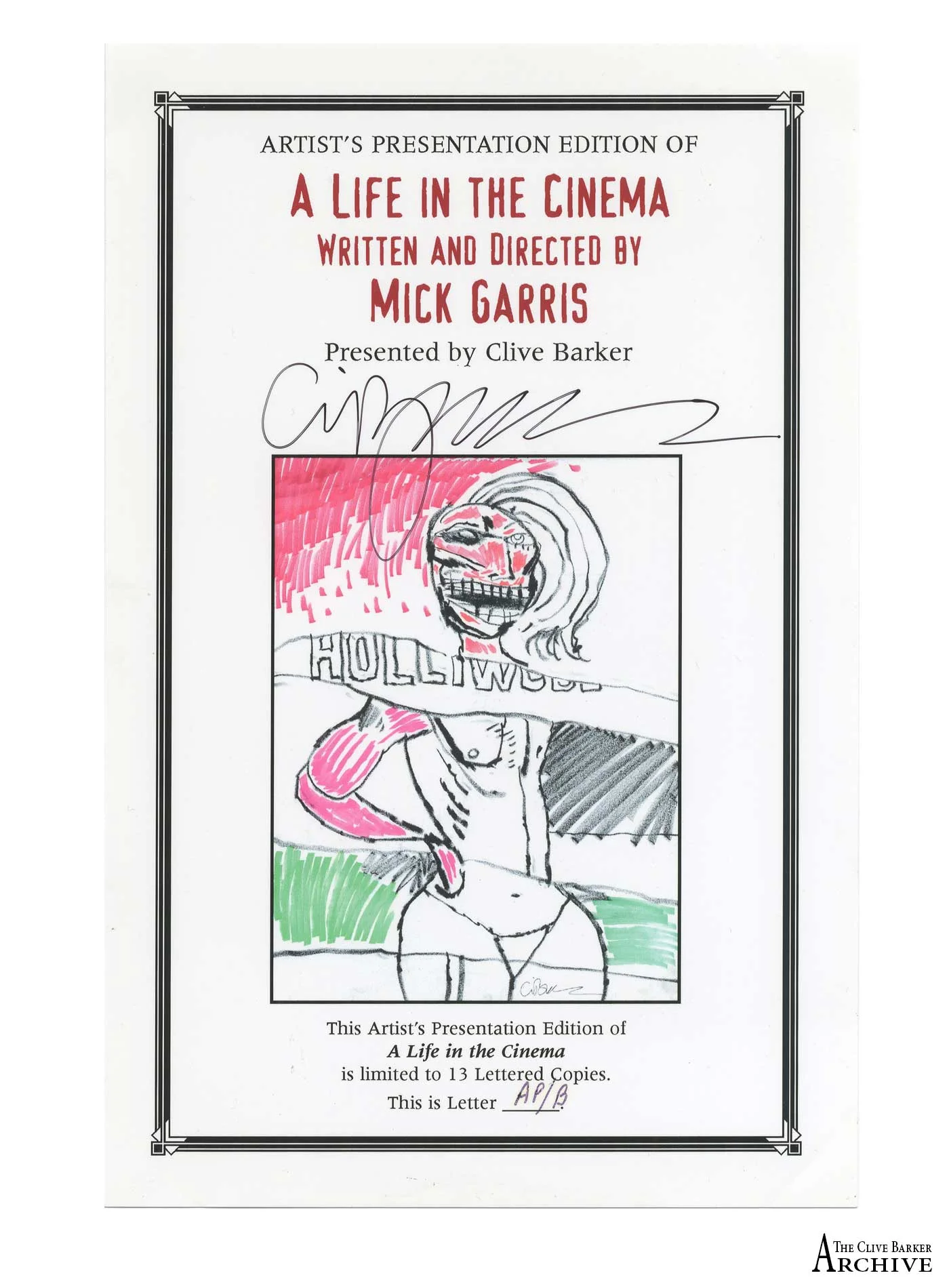 A Life in the Cinema - Limitation Page