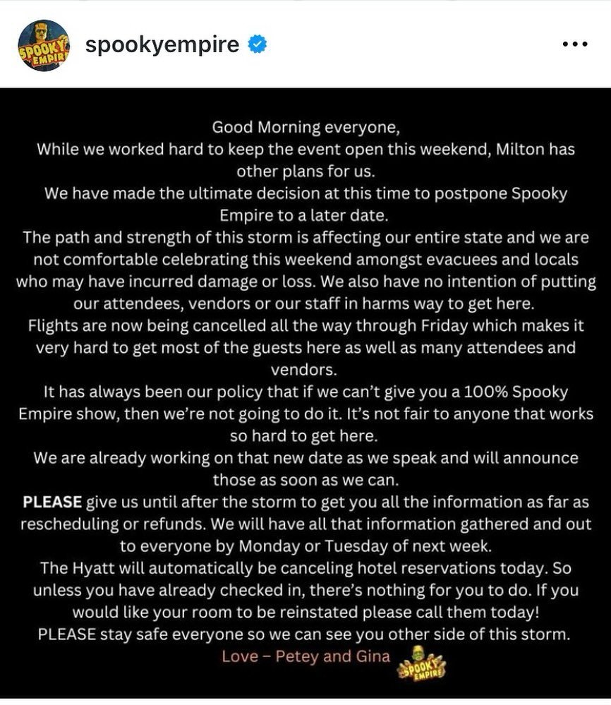 Please follow @spookyempire for updates, and stay safe everyone&hellip;