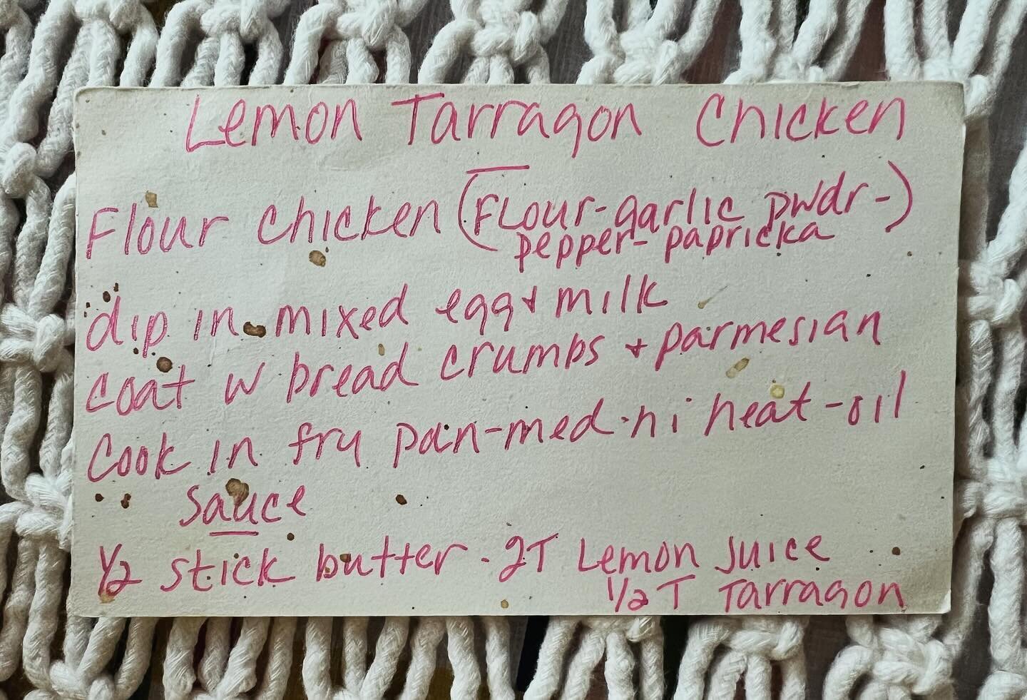 I made my mom&rsquo;s favorite meal tonight. 

the smell of the bright lemon &amp; anise tinted tarragon washed over me &amp; I saw my mom standing at the stove with one leg up, like a flamingo, while she cooked.

it brought me comfort &amp; ritual. 