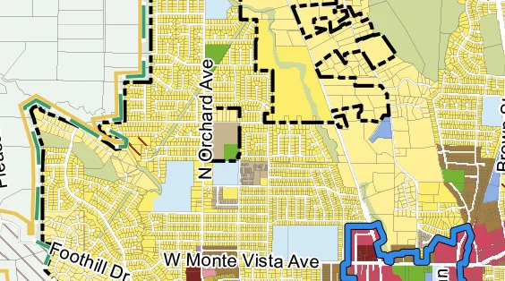 GENERAL PLAN LAND USE MAP - zoom on surrounding neighborhoods. Note other areas with same density requirements - Residential Medium Density (tan color).