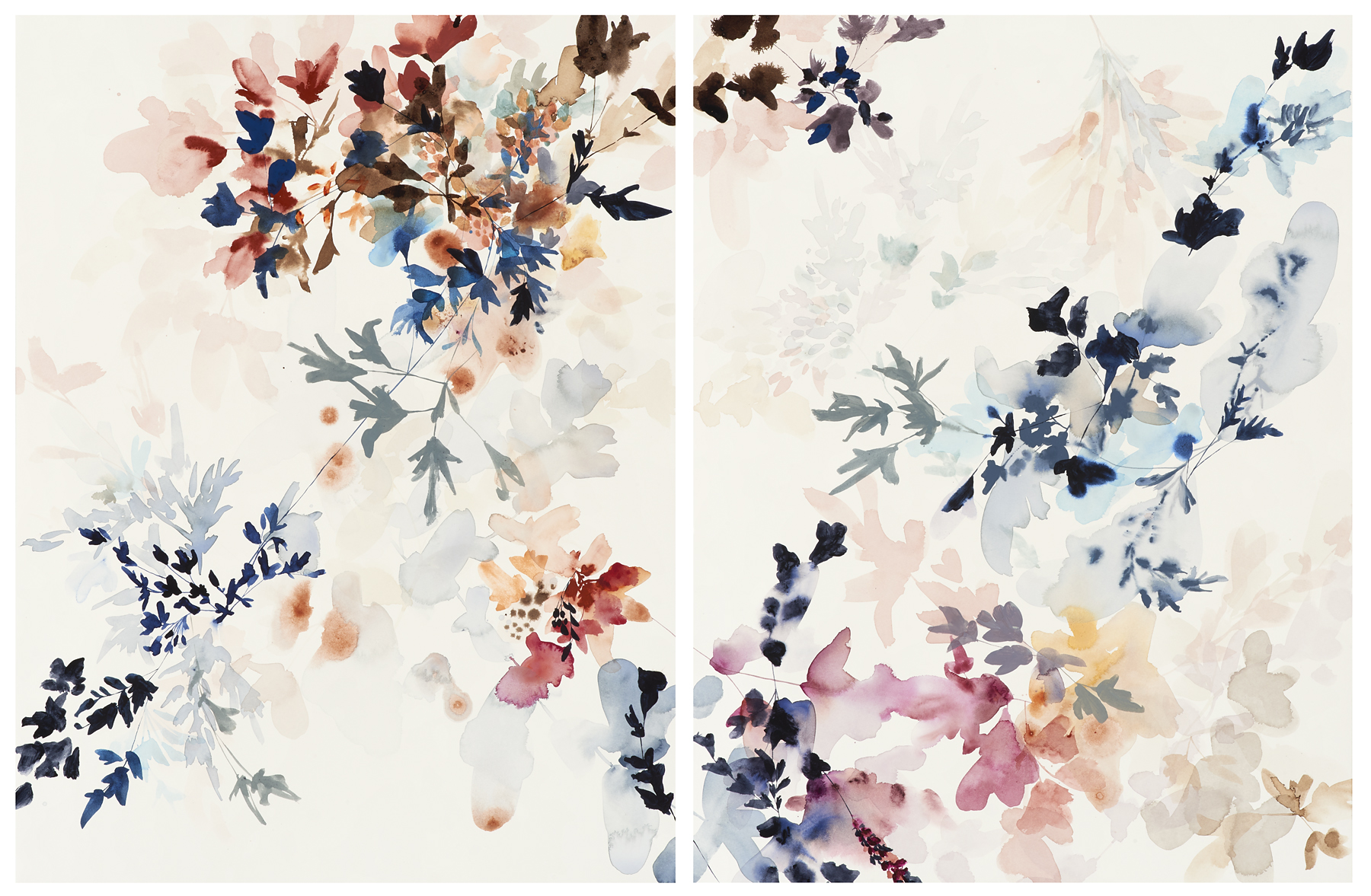 Wildflower Study-11-1-A&B, 2017, mixed media on paper, 29 x 44" (29 x 22" each)