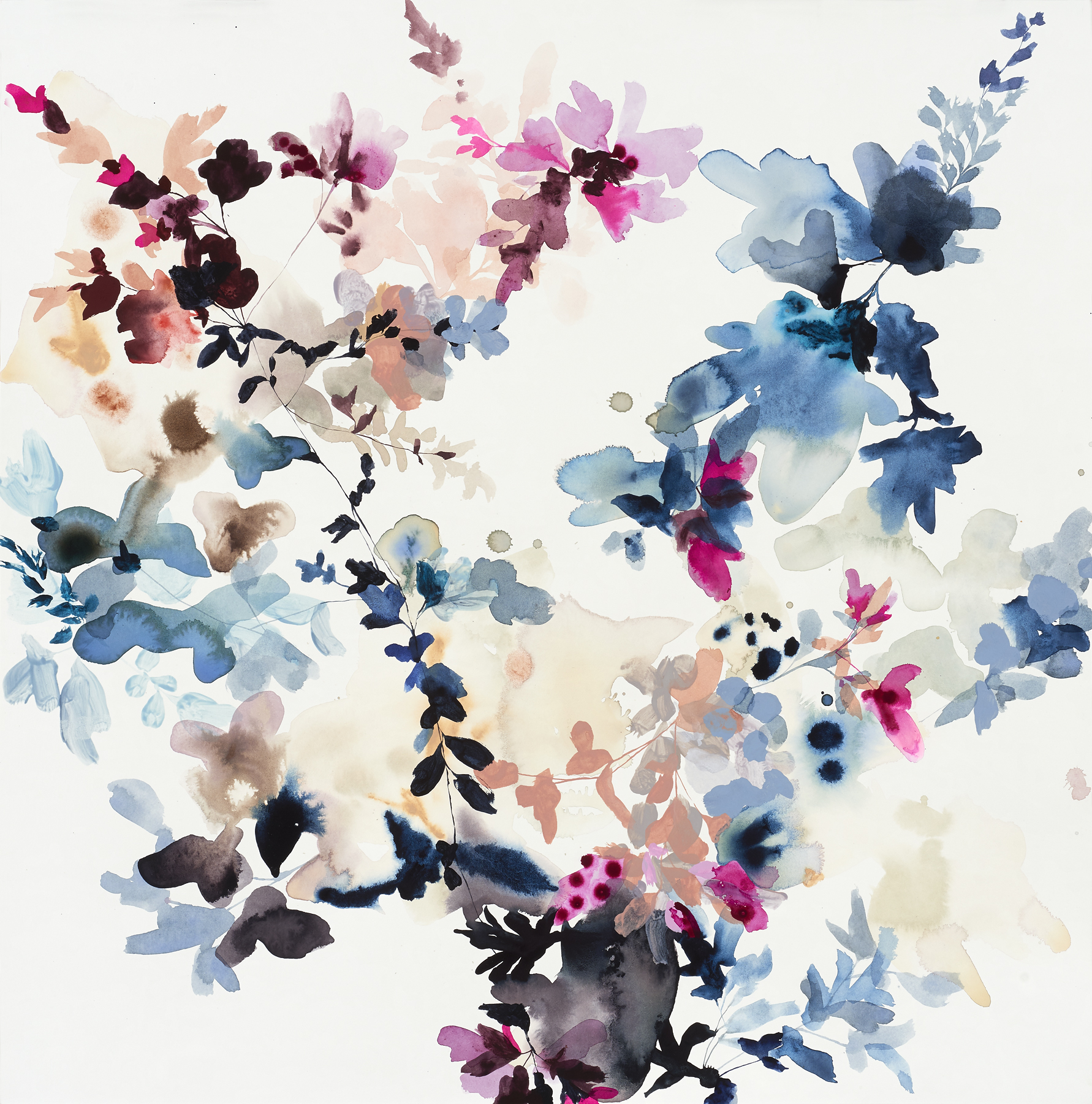 Wildflower Study-indigo and fuschia-1, 2018, mixed media on paper, 29.5 x 29